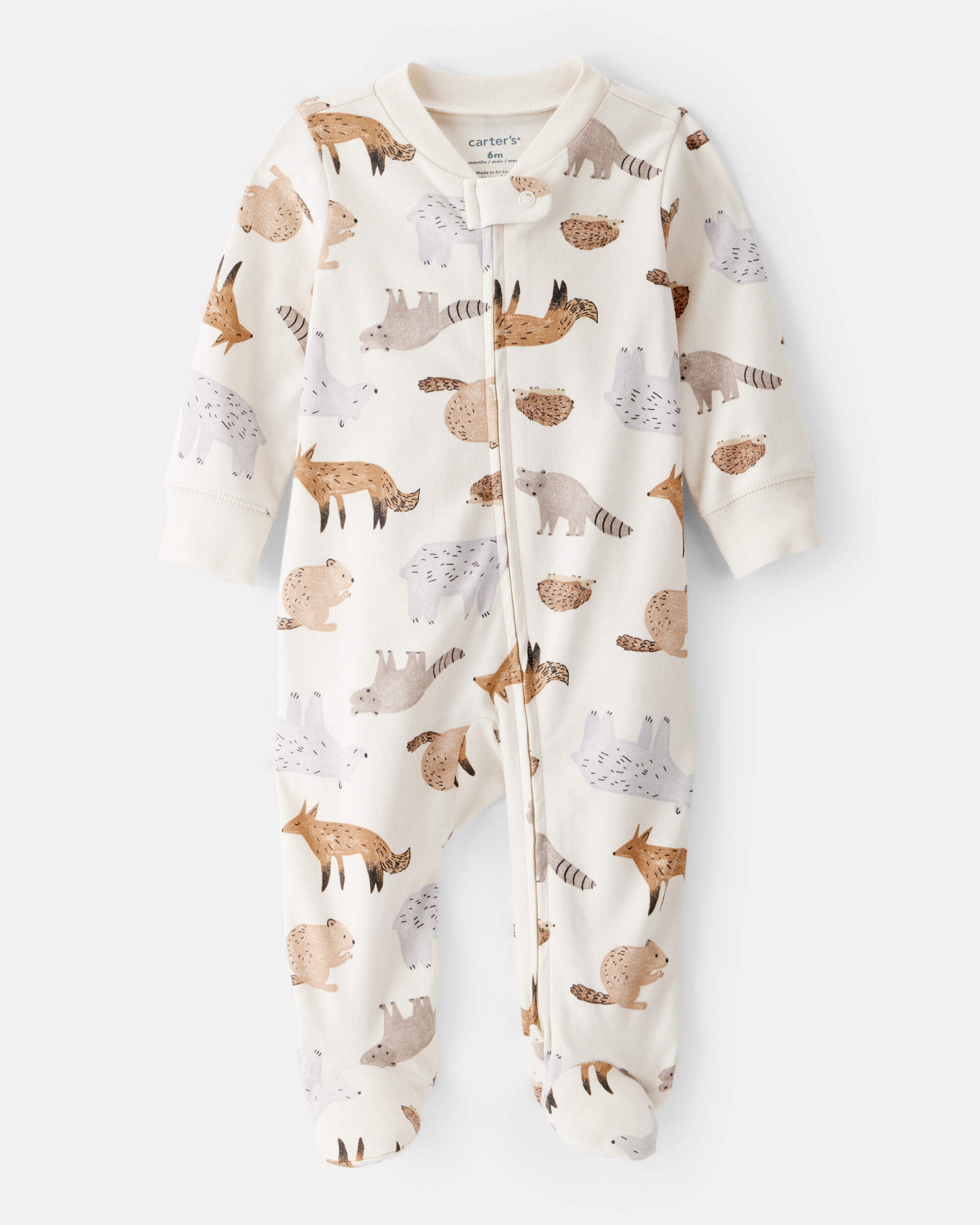 Baby Boy Fox Print 100% Cotton Long-Sleeve Sleeper - White