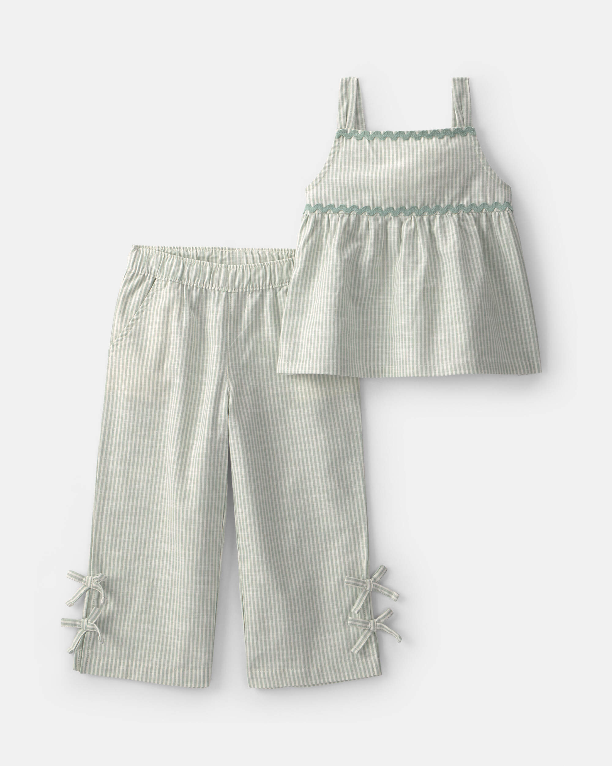 Toddler Girl 2-Piece Striped Sleeveless Top & Pant Set - Green