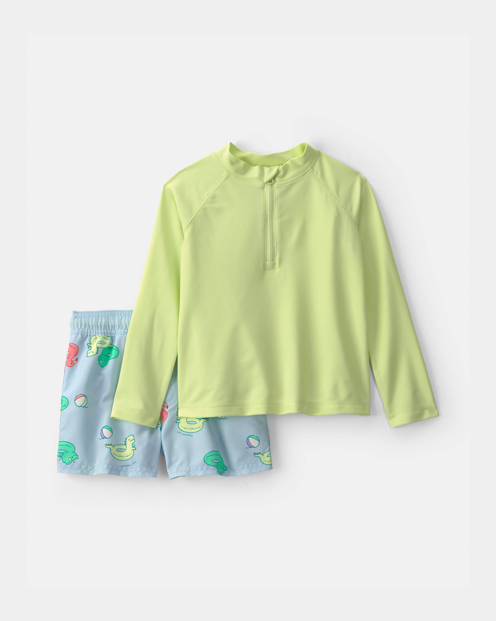 Toddler Boy 2-Piece Dinosaur Rashguard Swimsuit Set - Green