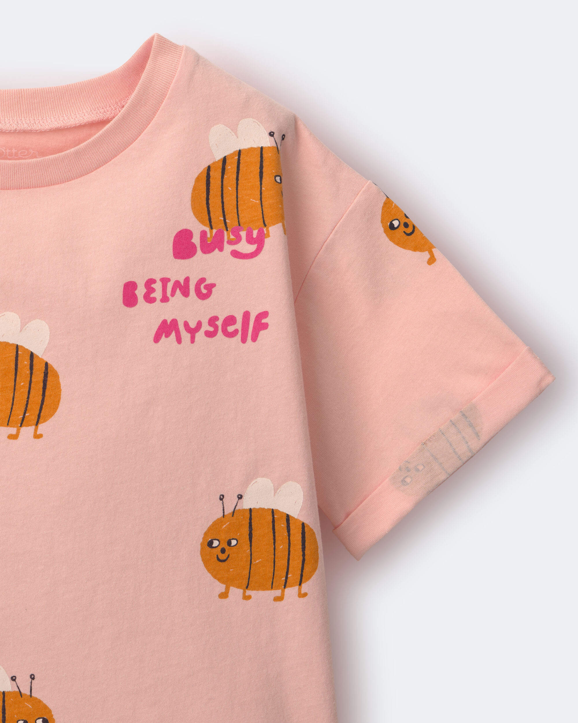 Toddler Girl Rolled Cuff Tee Bee Print - Light Pink