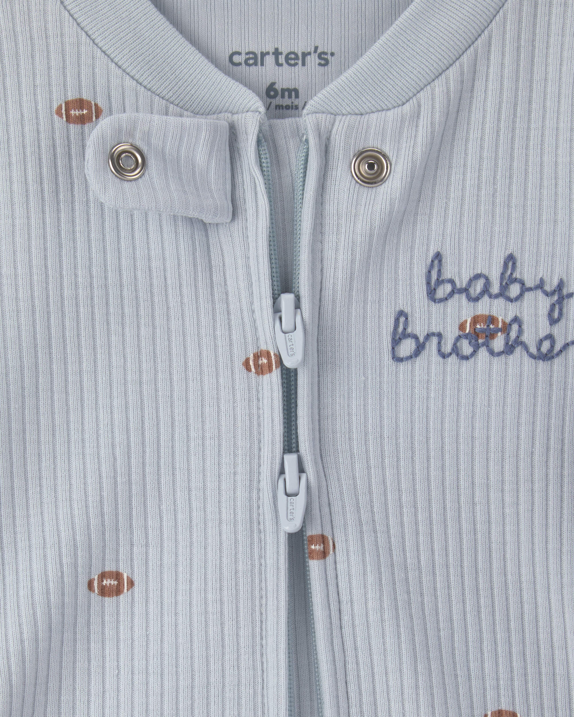 Baby Boy Brother' Cotton 2-Way Zip Sleeper - Blue