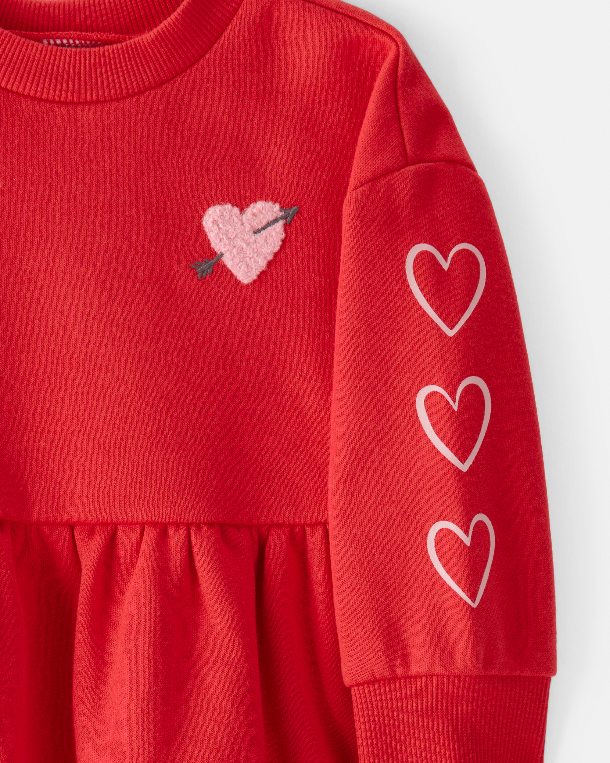 Baby Girl Heart Fleece Long-Sleeve Dress - Red