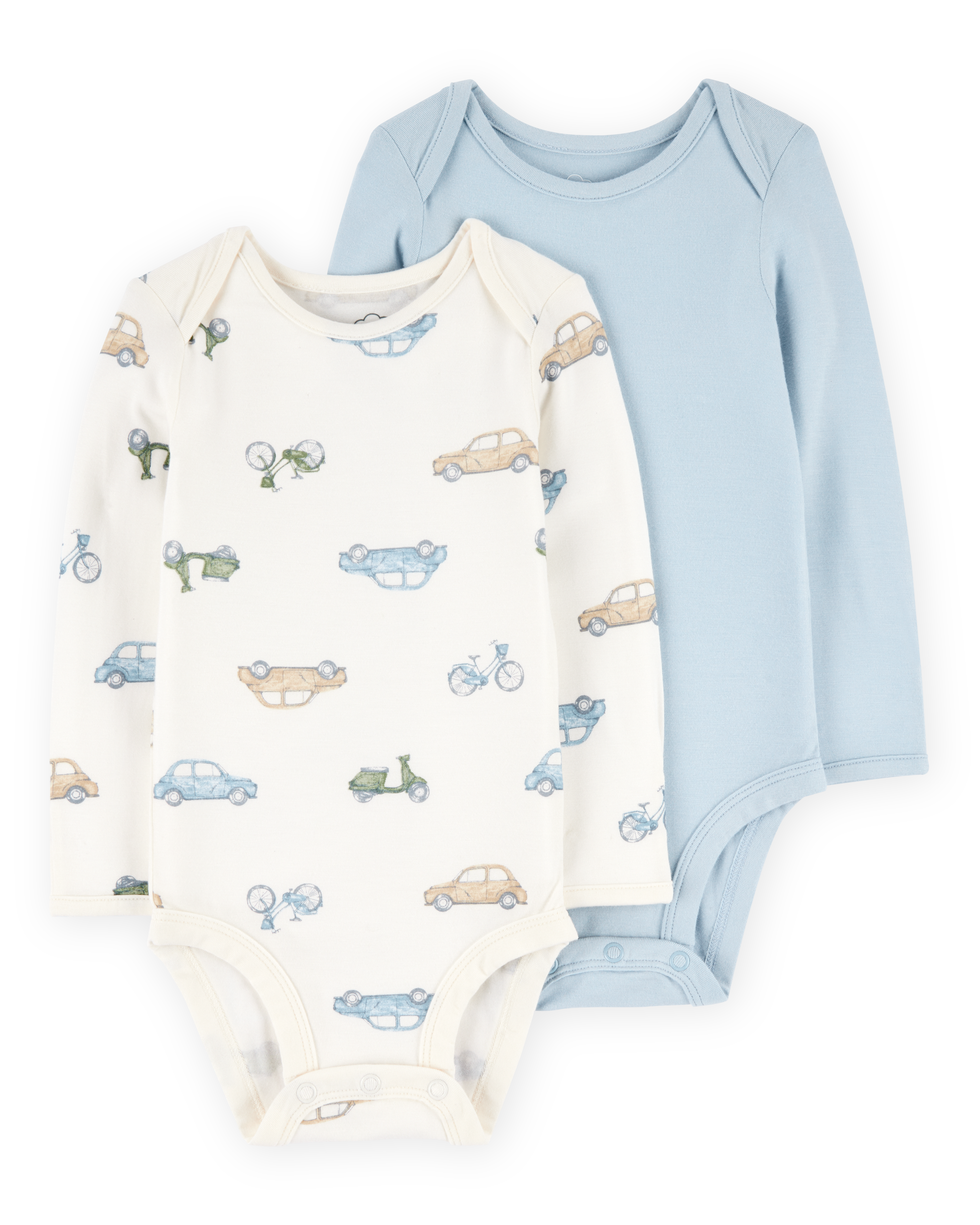 Baby 2-Pack Long-Sleeve PurelySoft Bodysuits - Blue/Ivory