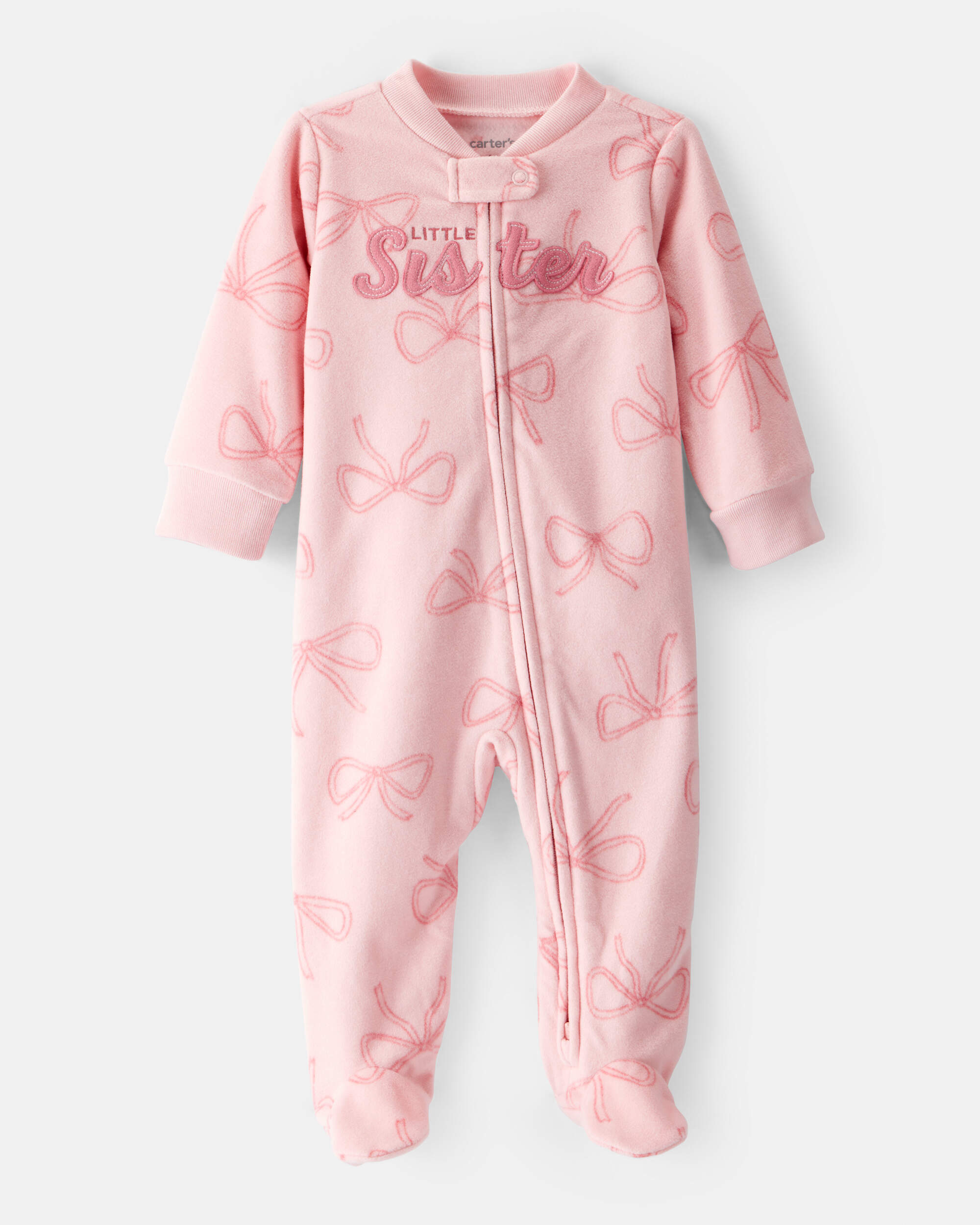 Baby Girl Bow Print Loose Fit Long-Sleeve Sleeper - Pink