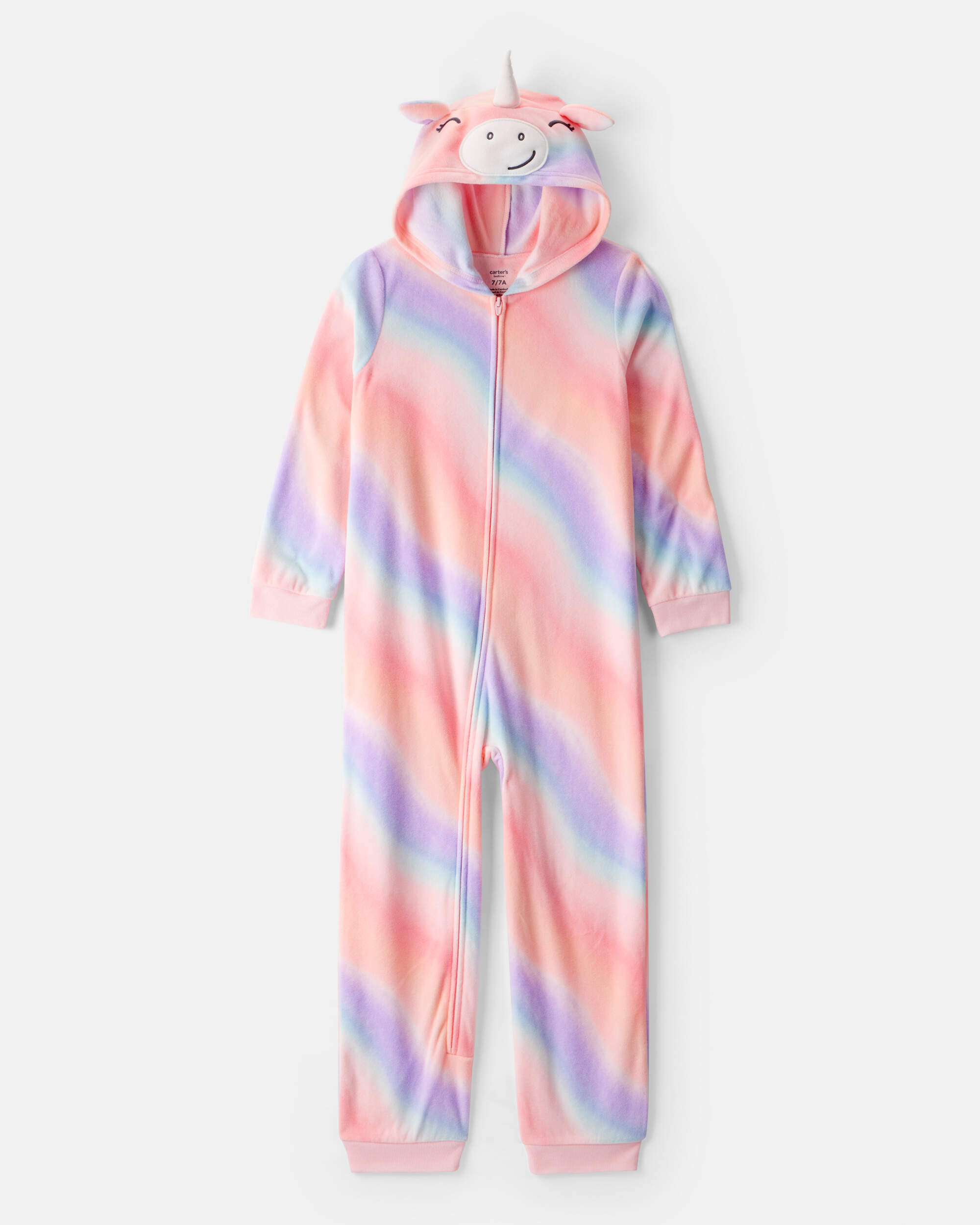 Girls Unicorn Ombre Loose Fit Long-Sleeve Zip-Up 1-Piece Pyjamas