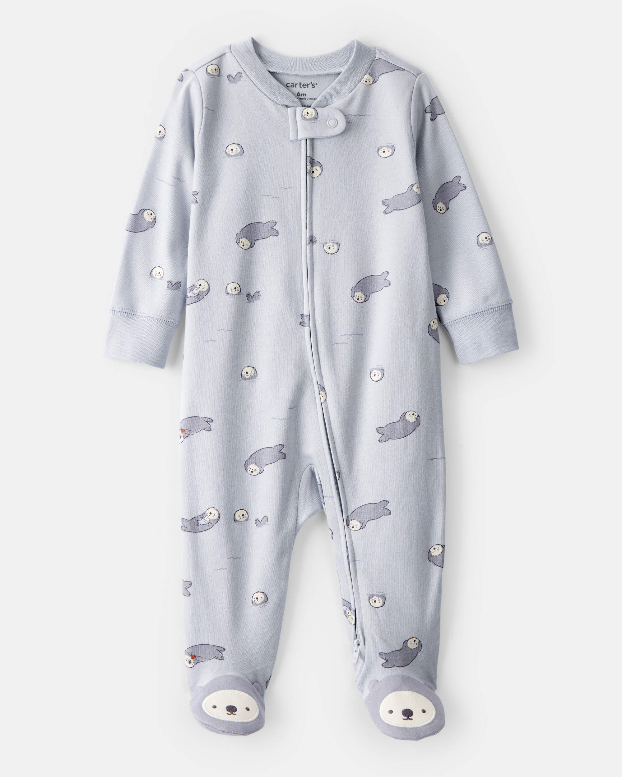 Baby Print 100% Cotton Long-Sleeve Snug Fit Sleeper - Blue