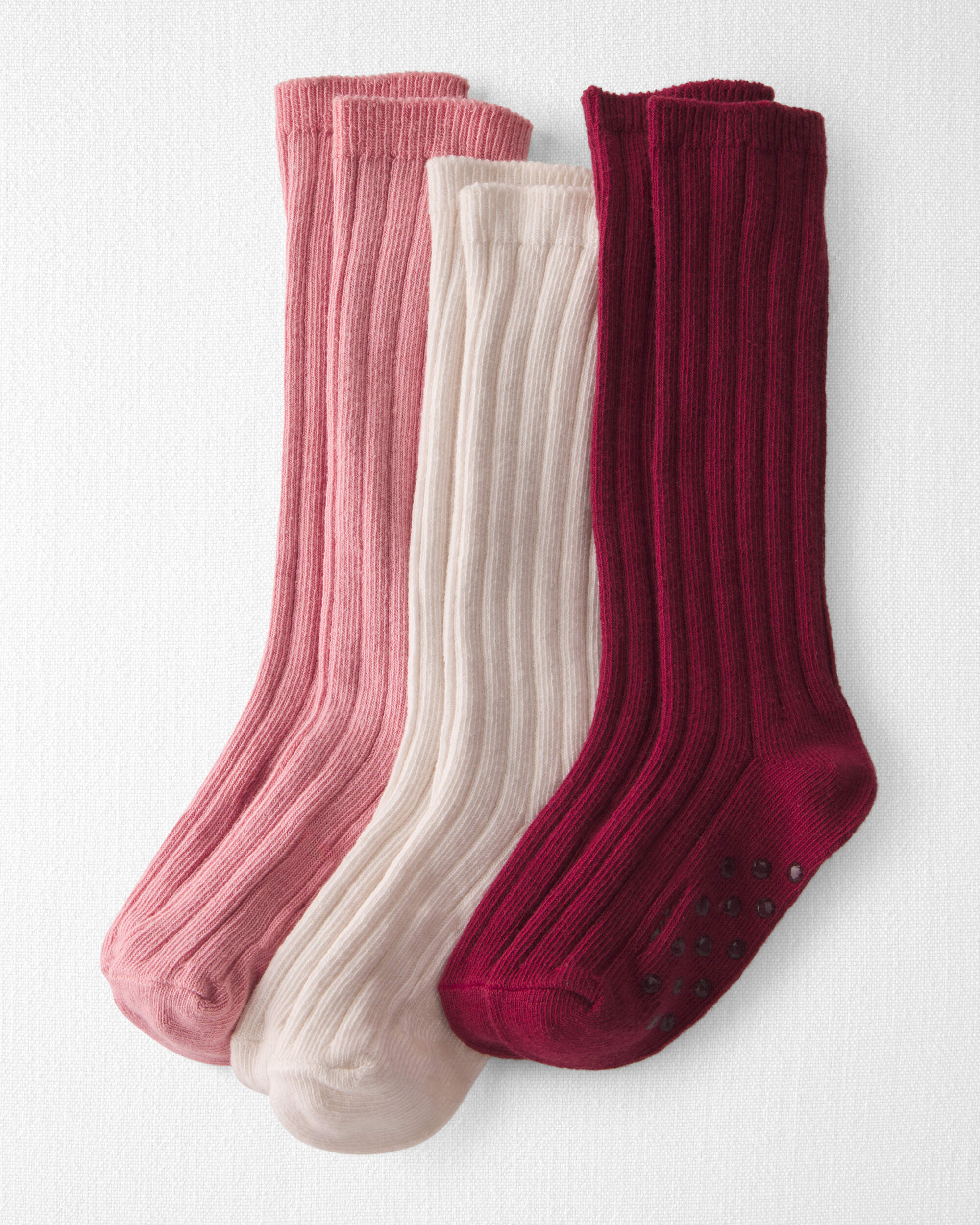 Toddler Girl 3-Pack No-Slip Knee-High Socks Made with Organic Cotton