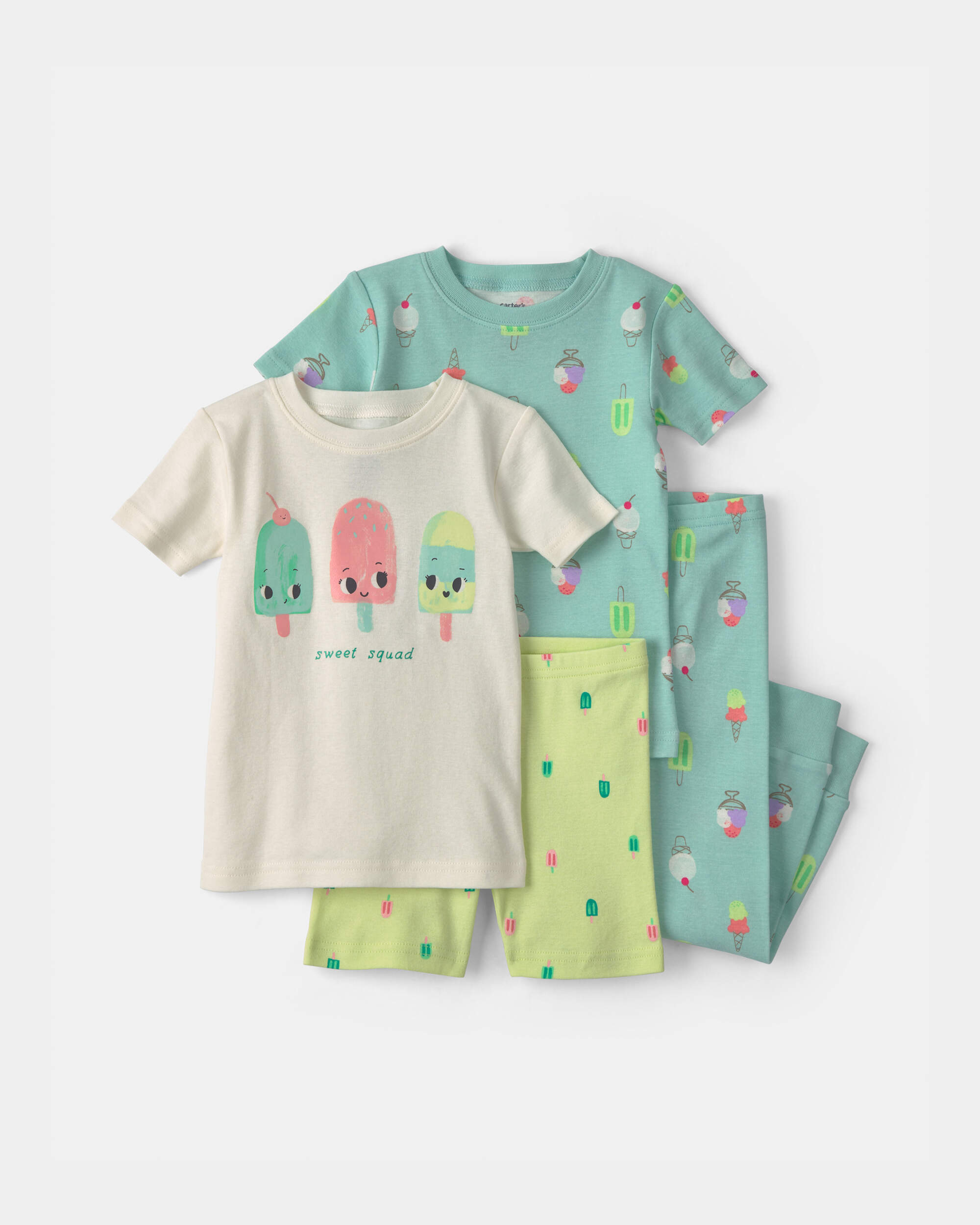 Toddler Girl Sweet Squad' Popsicle 100% Cotton 4-Piece Pyjama Set - Blue/Green