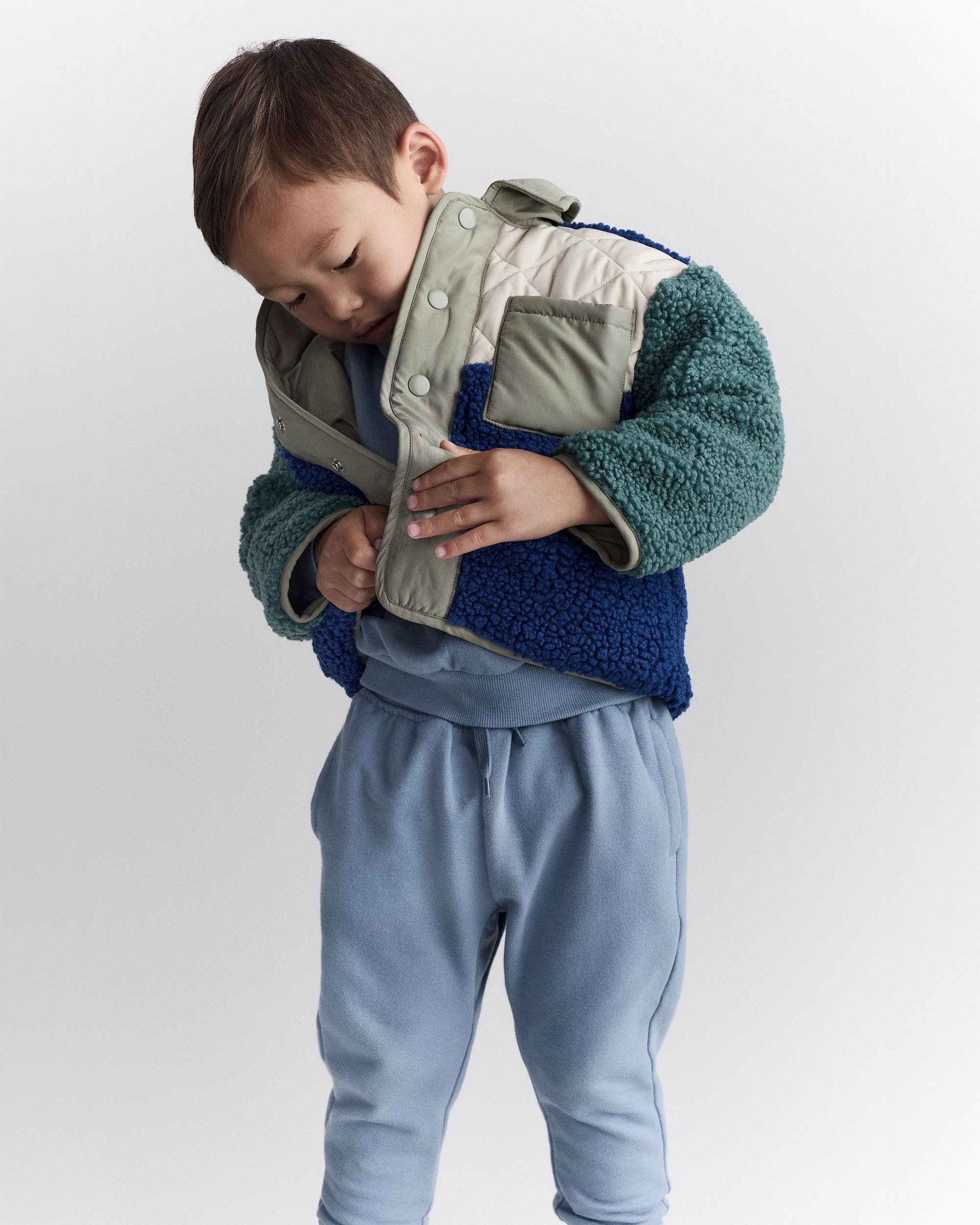 Toddler Boy colourblock Sherpa Jacket - Blue/Cream