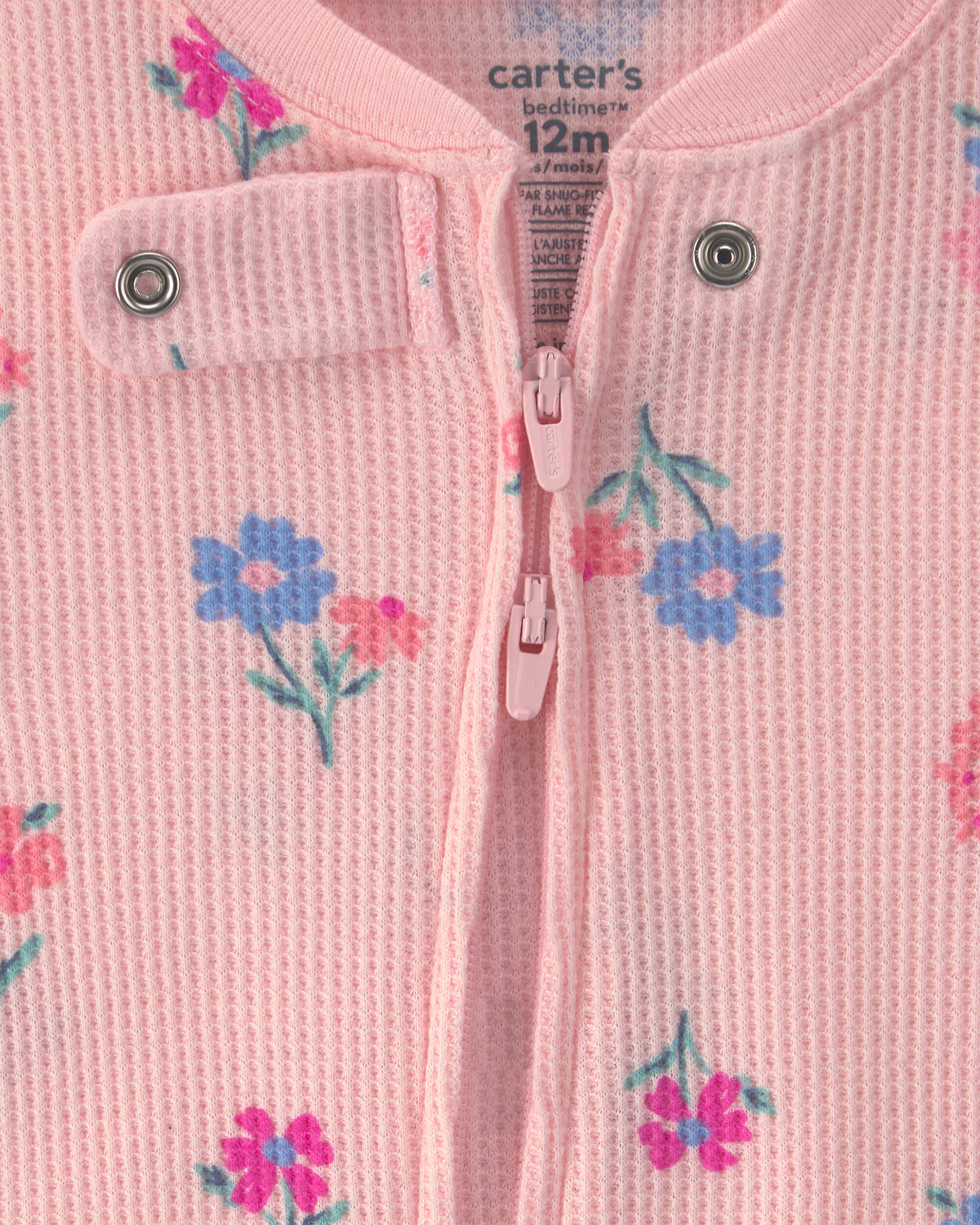 Baby Girl 1-Piece Floral Thermal Snug Fit Pyjama - Pink