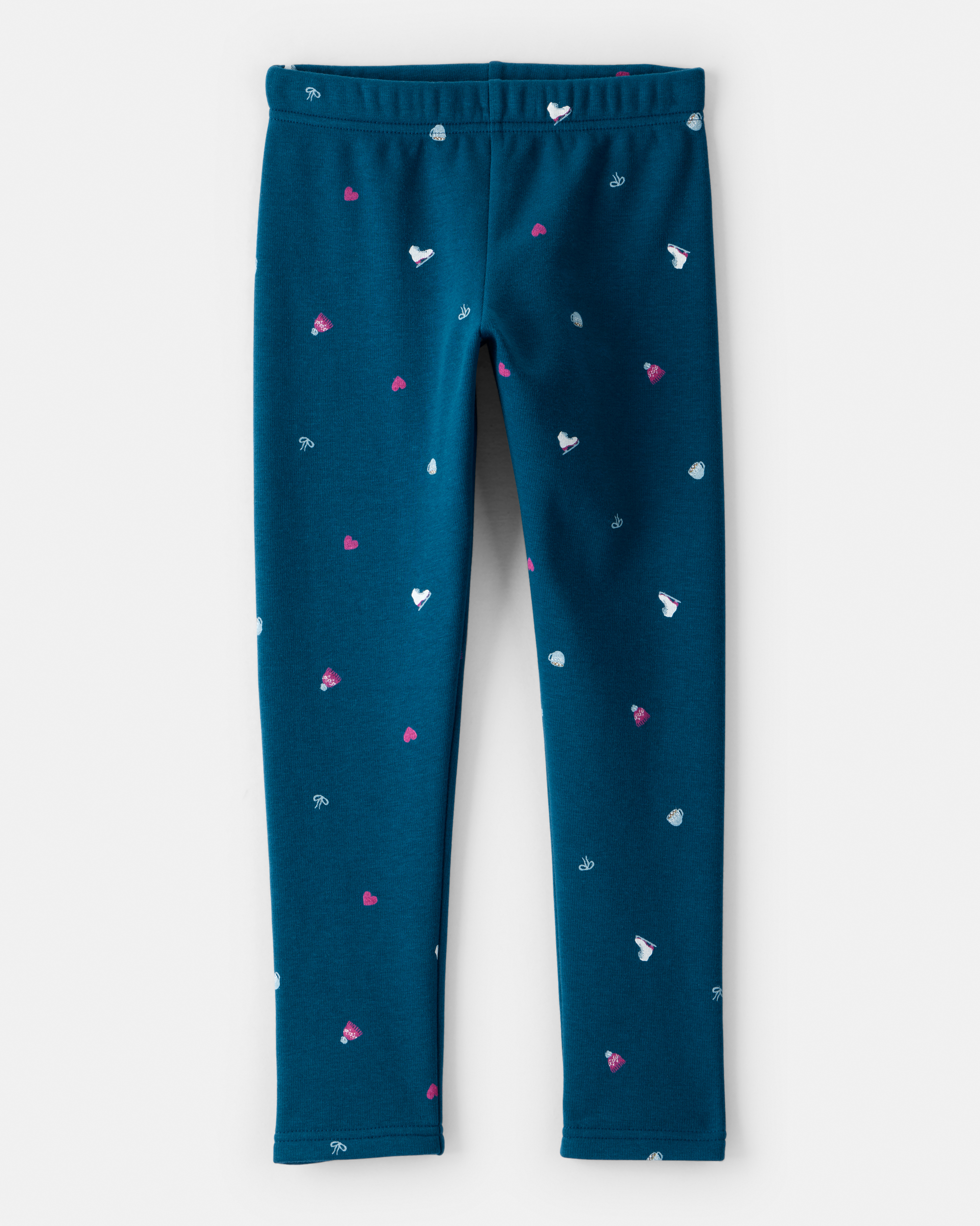 Kid Ice Skate Print Pull-On Stretch Cozy Leggings - Blue