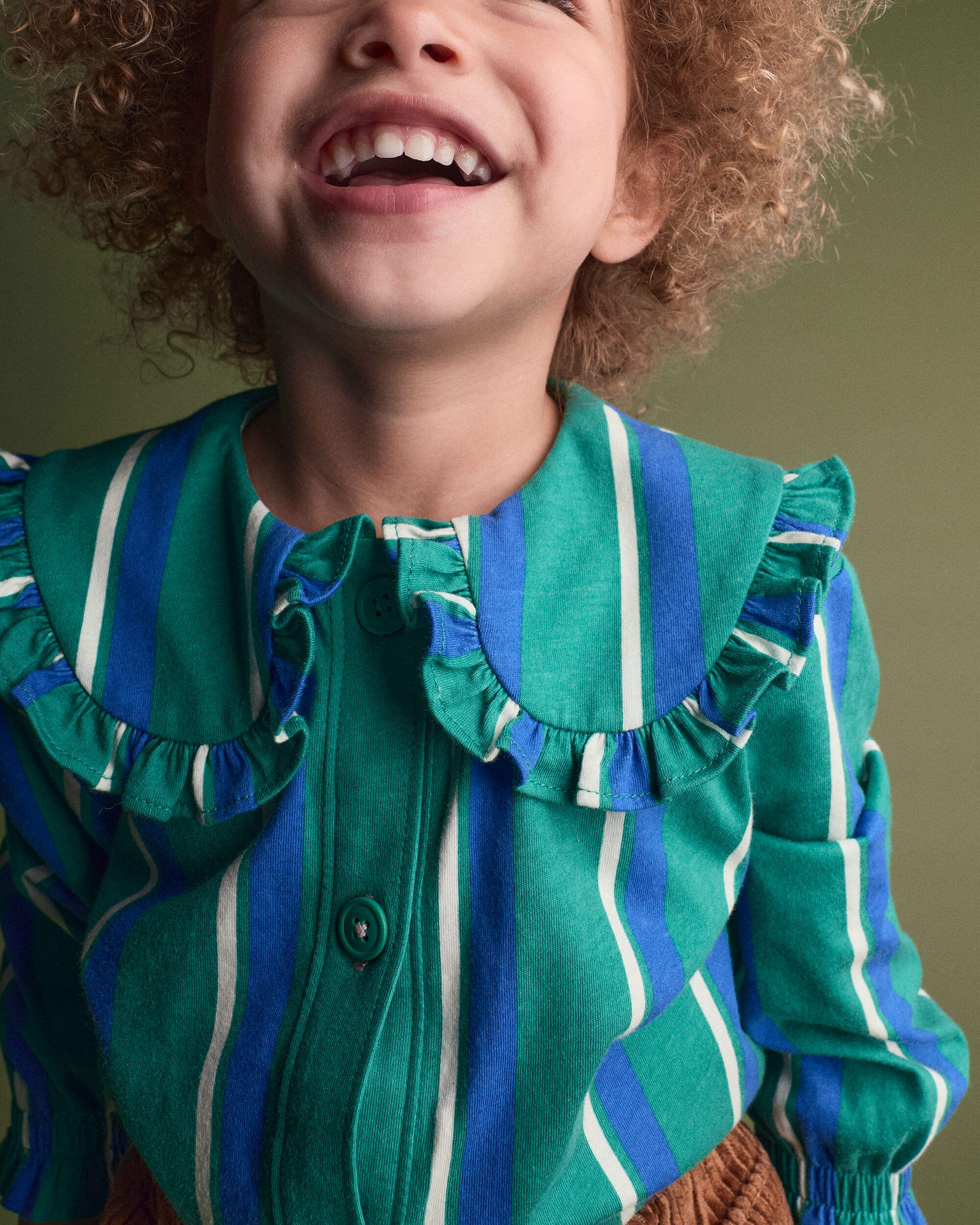 Toddler Girl Peter Pan Collar Top Stripes - Green/Blue