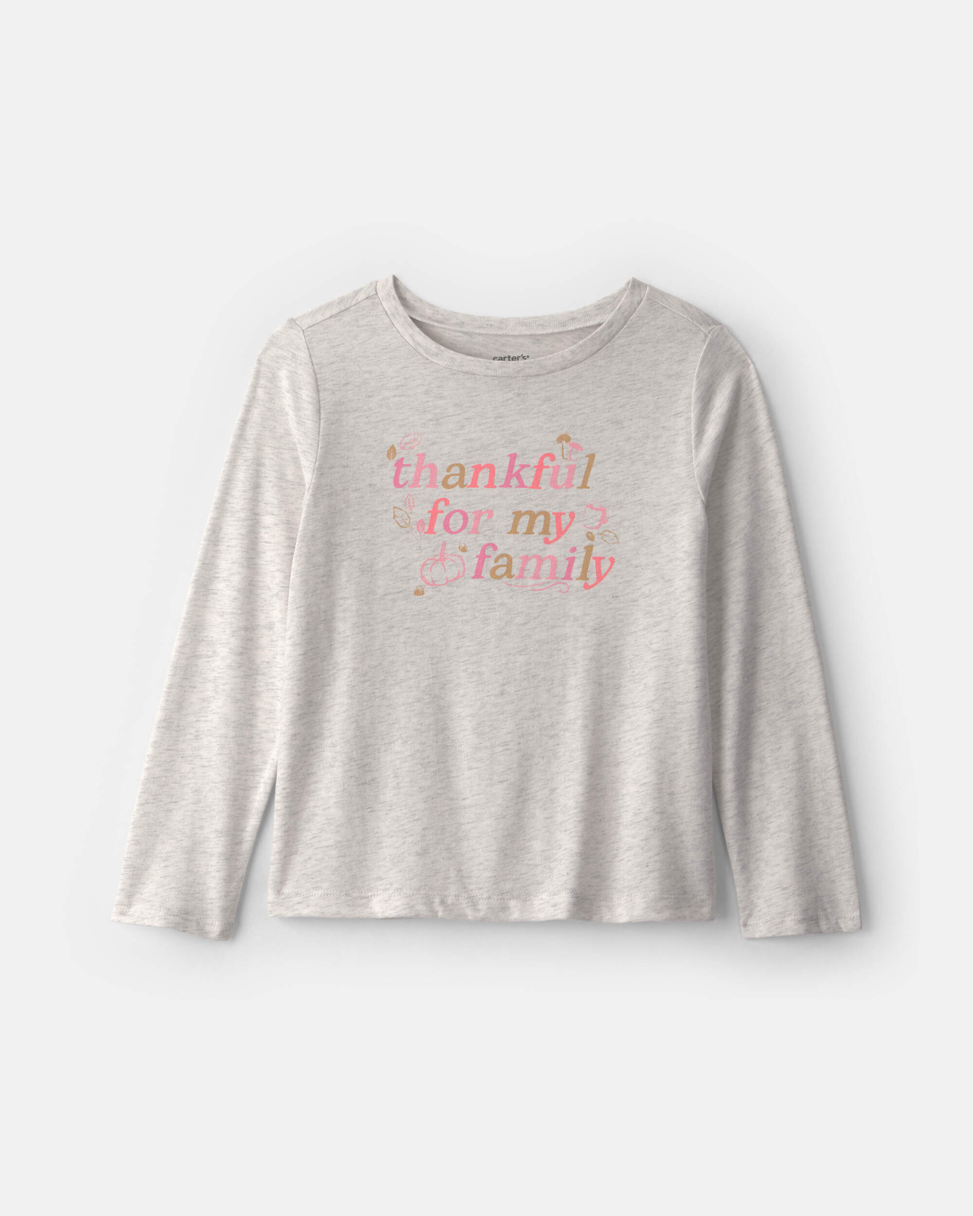 Girls 'Thankful' Long-Sleeve Graphic Tee - Grey