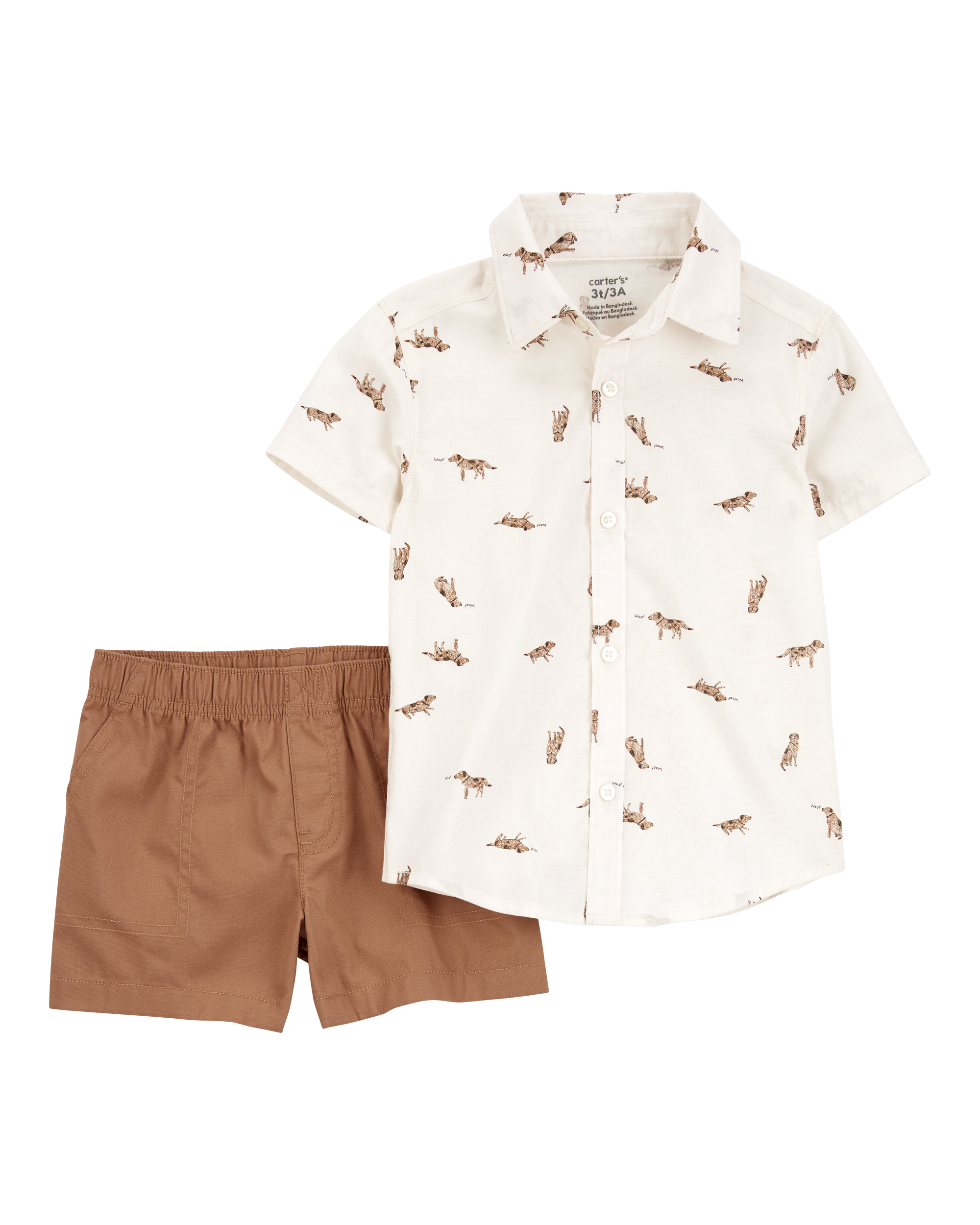 Baby 2-Piece Dog Button-Down Shirt Outfit Set - White/Brown