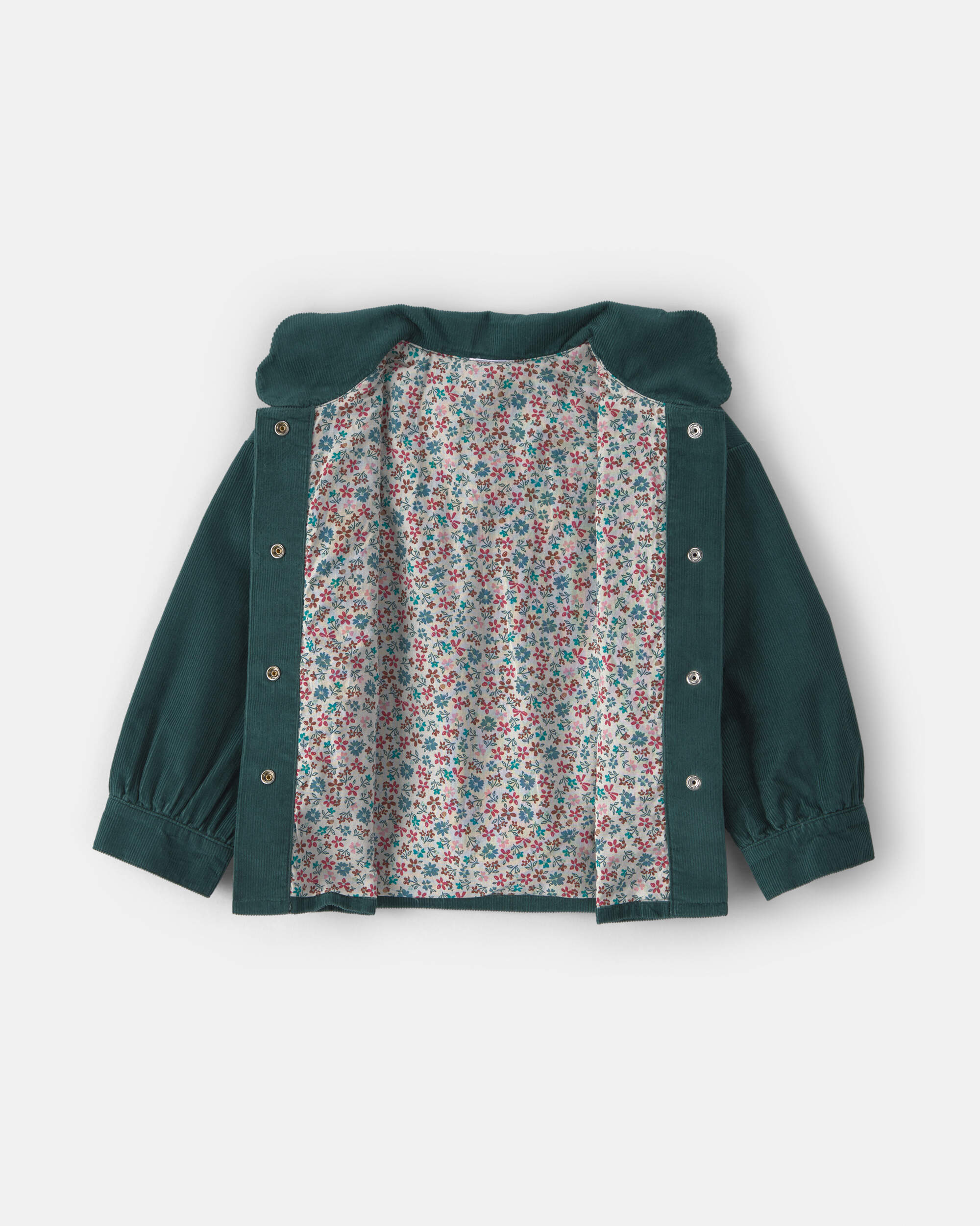 Toddler Girl Flower Embroidered Corduroy Jacket - Green