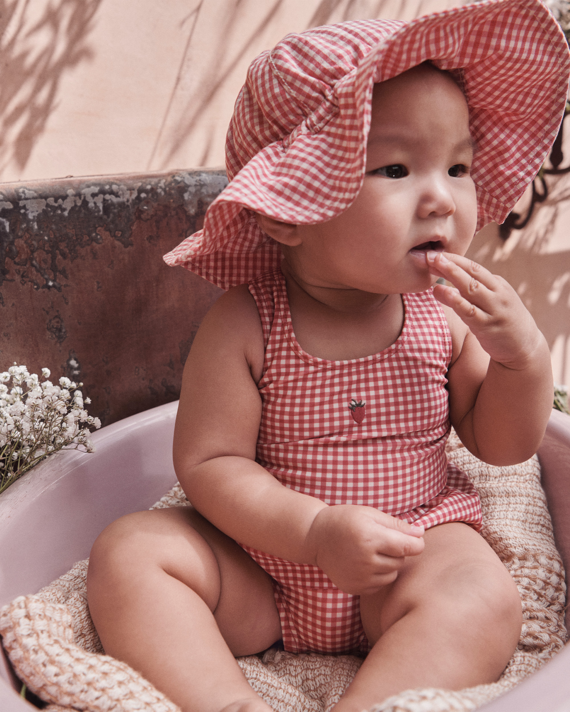 Baby Girl Recycled Swimsuit Red Gingham