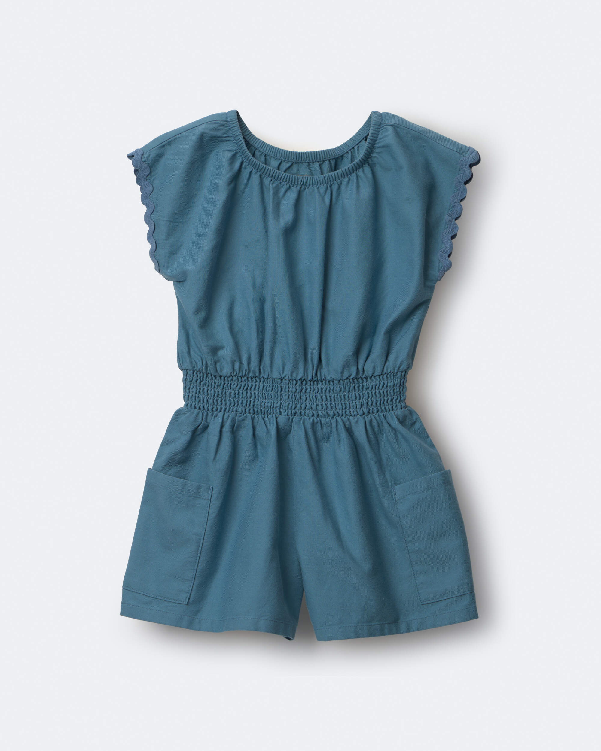 Toddler Girl Ric-Rac Swing Romper with Pockets - Teal