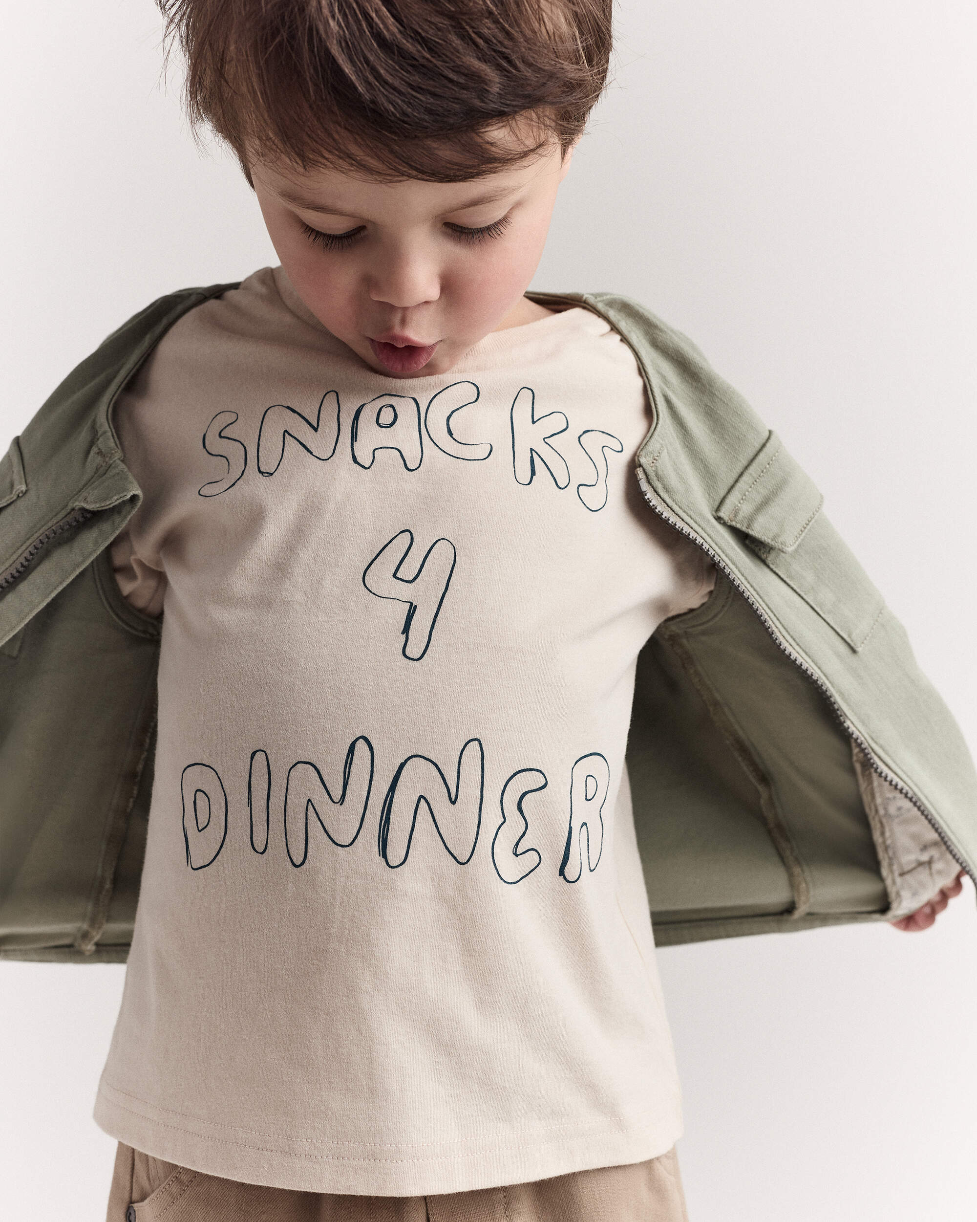 Toddler Snacks 4 Dinner Short-Sleeve Graphic Tee - Khaki