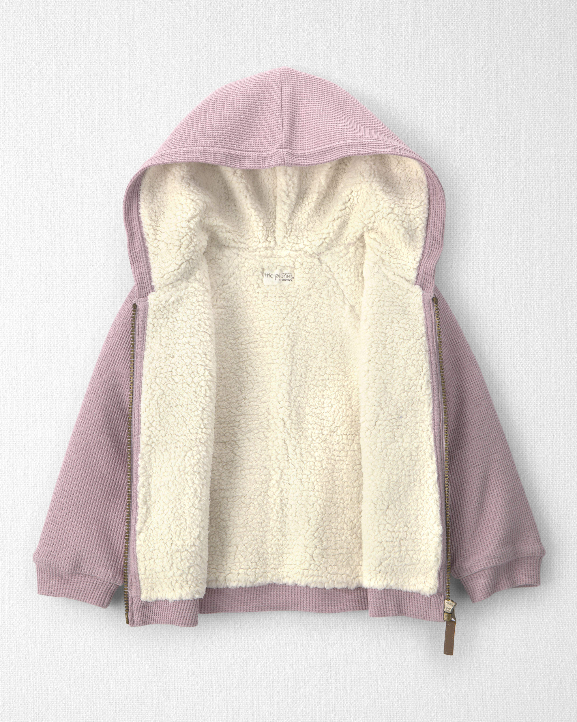 Toddler Girl Recycled Teddy Fleece Waffle Knit Hooded Jacket Made with Organic Cotton