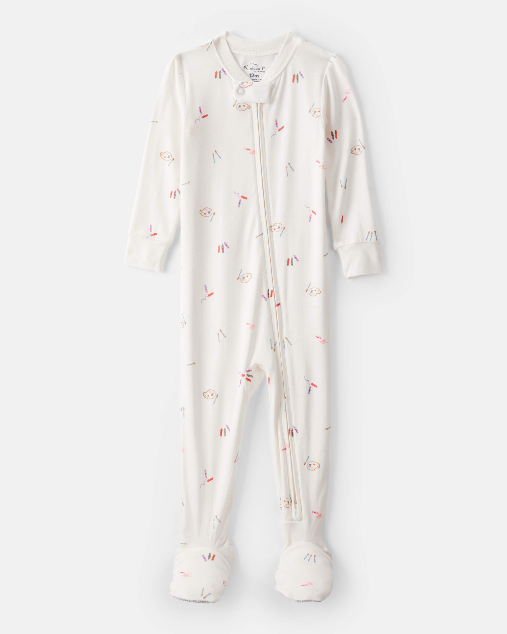Baby Girl Painting & colouring Print PurelySoft Long-Sleeve 2-Way Zip 1-Piece pyjamas - Ivory