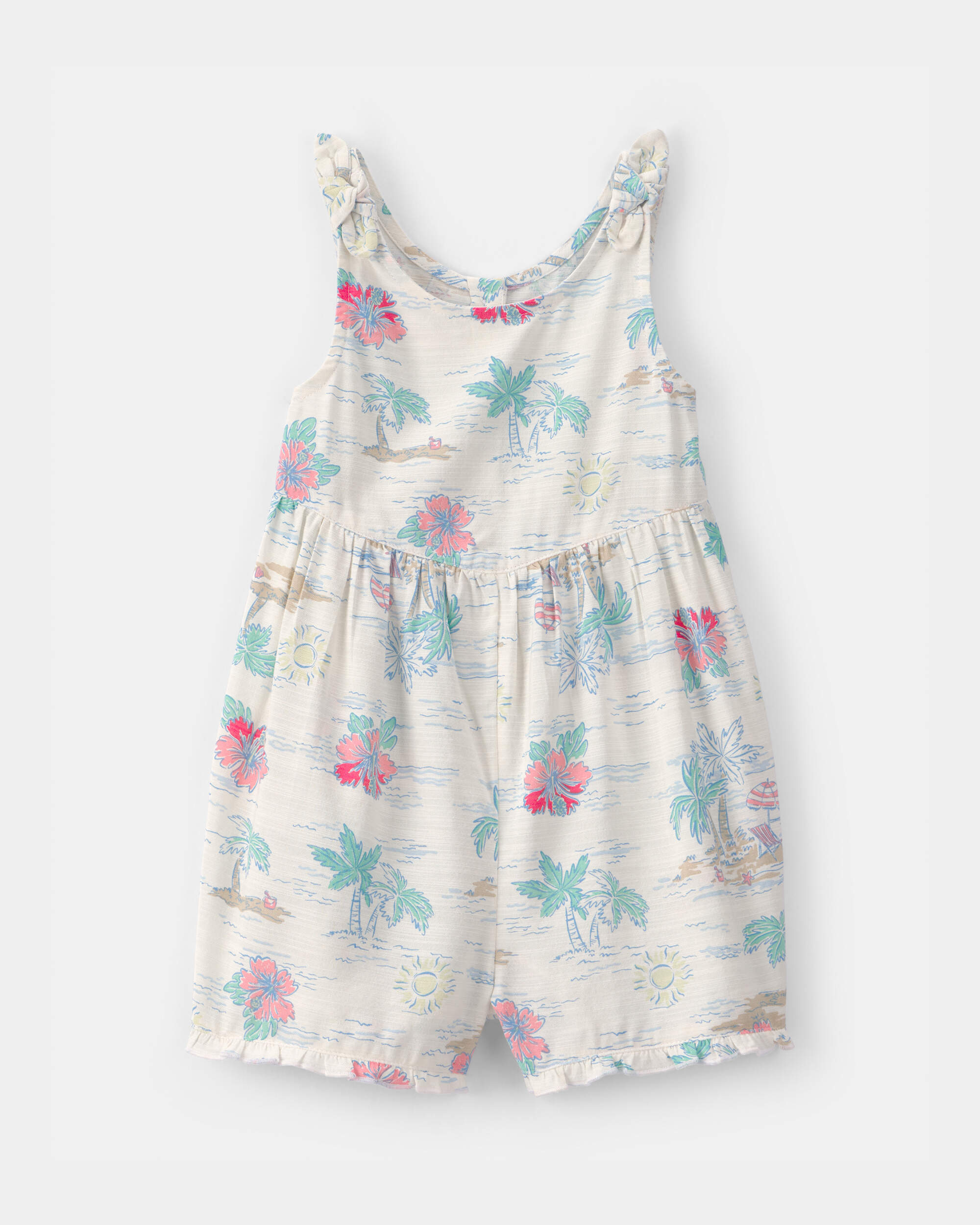 Toddler Girl Tropical Beach Sleeveless Romper - Ivory