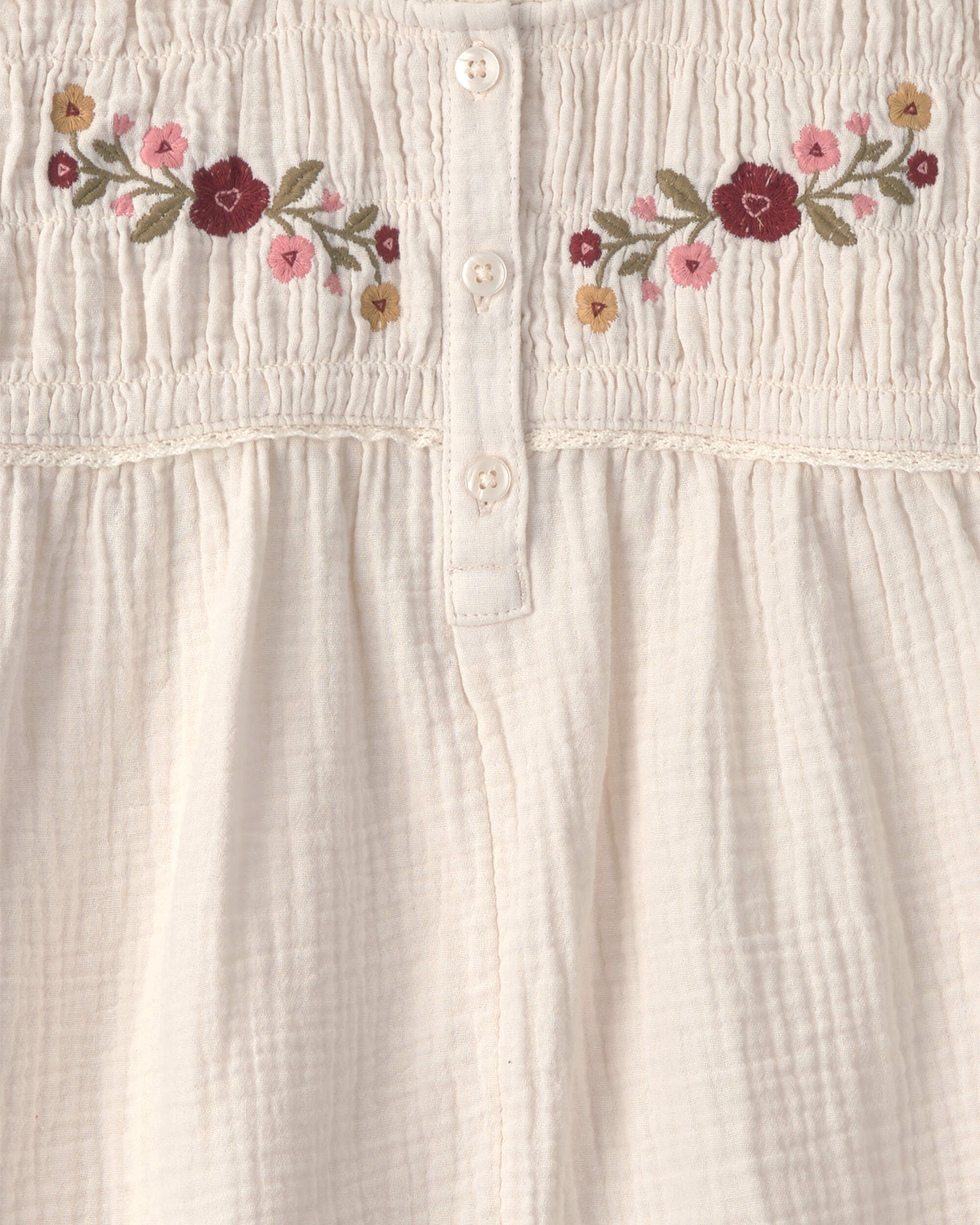 Girls Organic Cotton Embroidered Gauze Top
