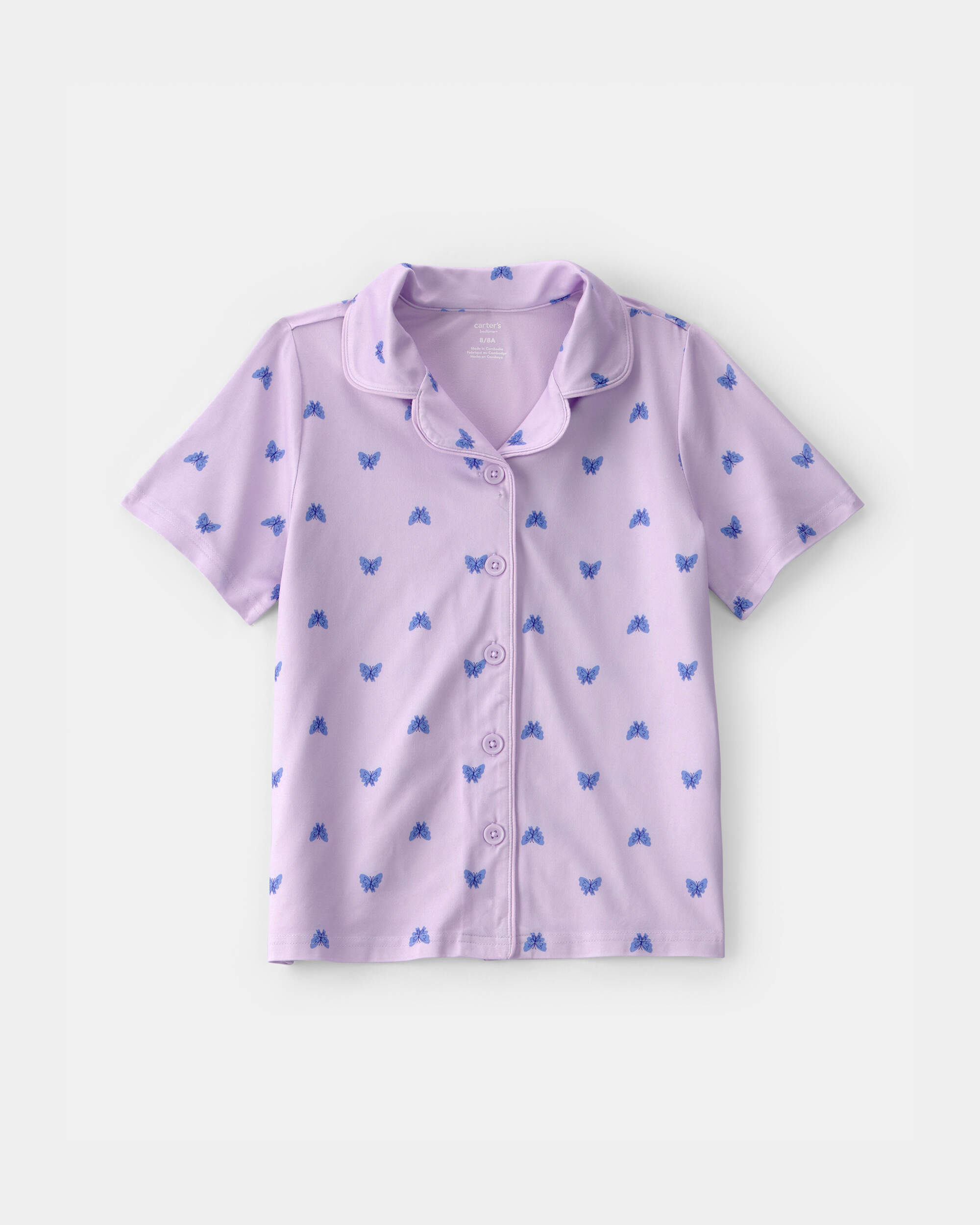 Girls Butterfly Short-Sleeve Loose Fit 2-Piece pyjama Set - Purple