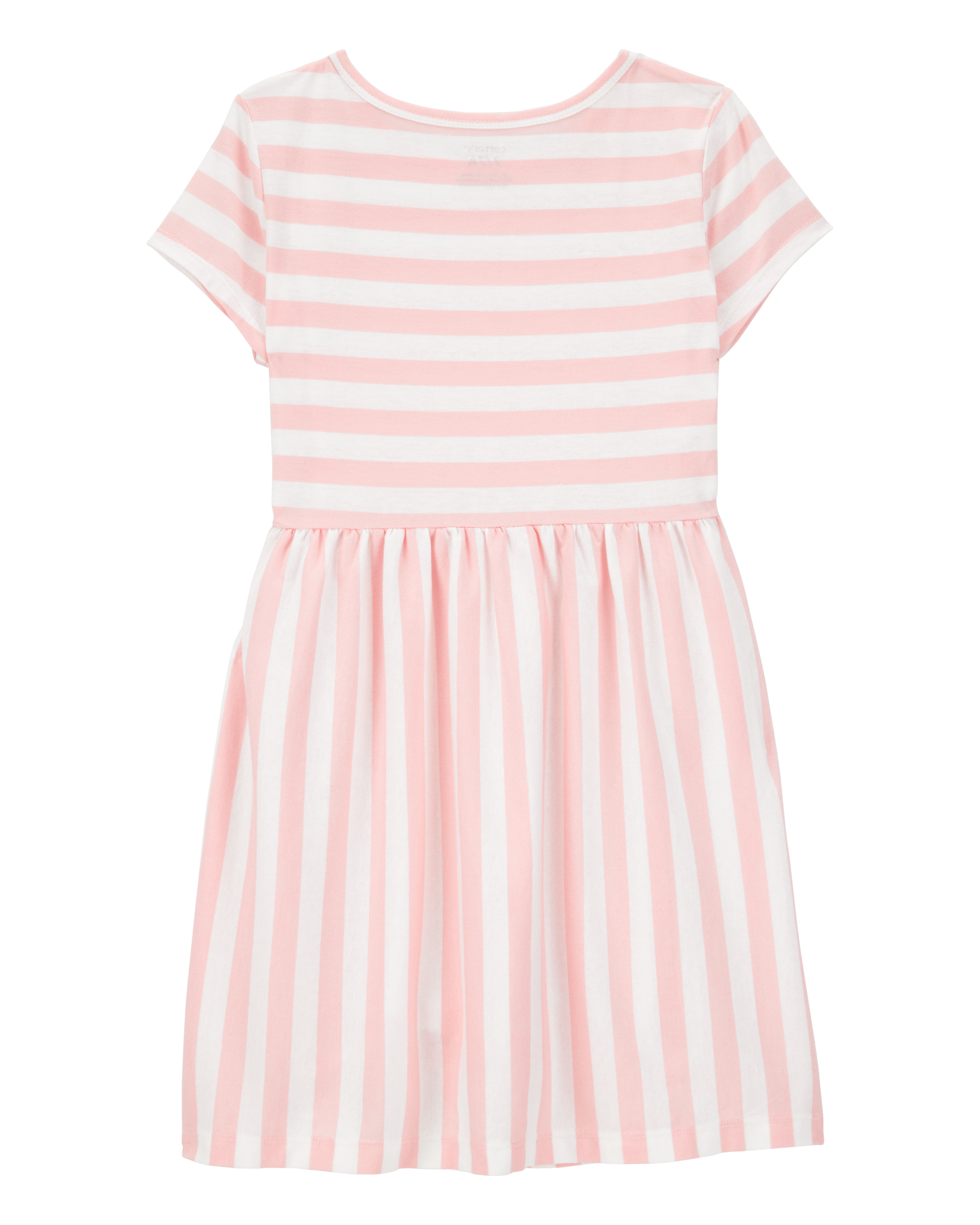 Girls Striped Short-Sleeve Dress-Pink