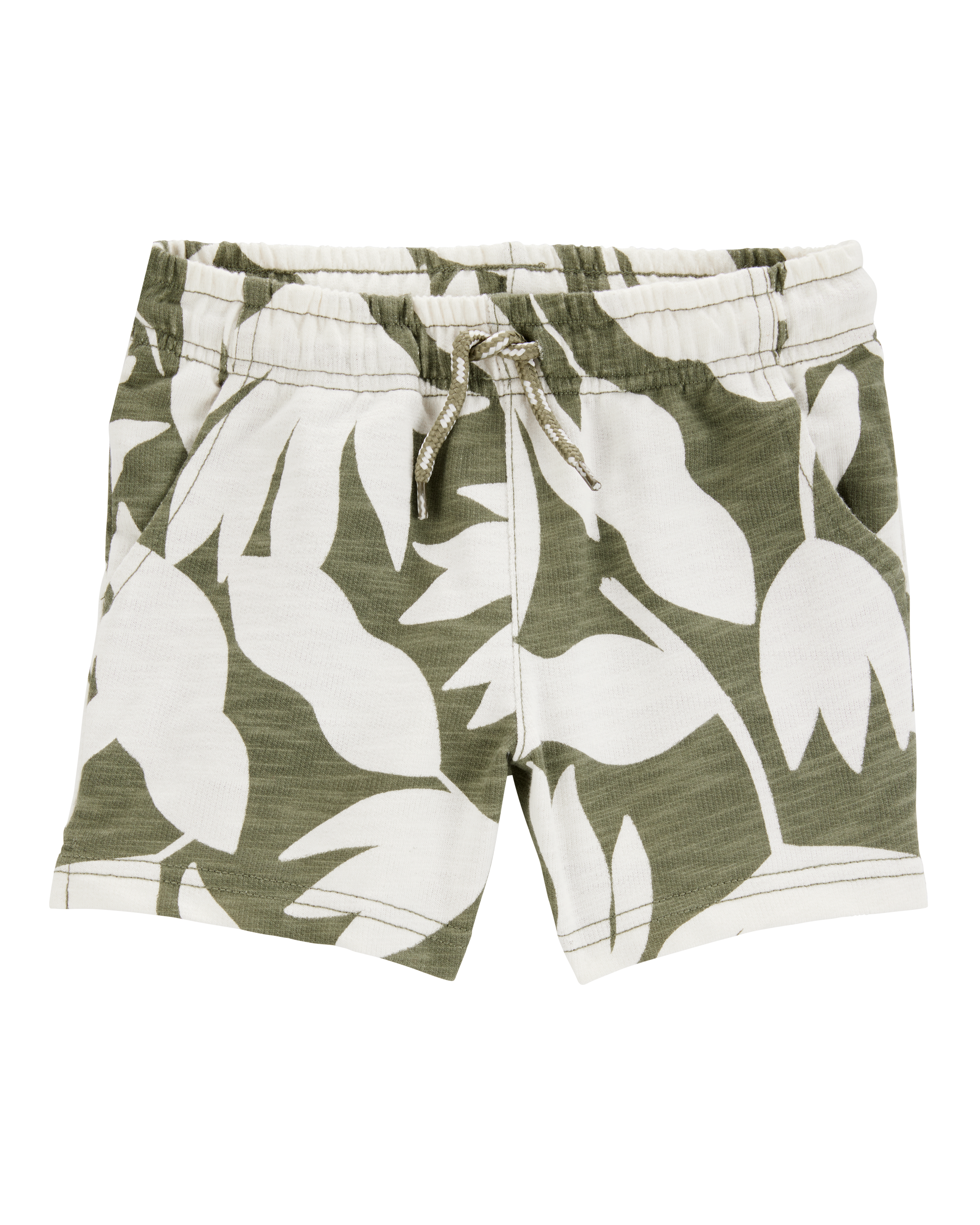 Baby Boy Tropical Print Pull-On French Terry Shorts - Green/White