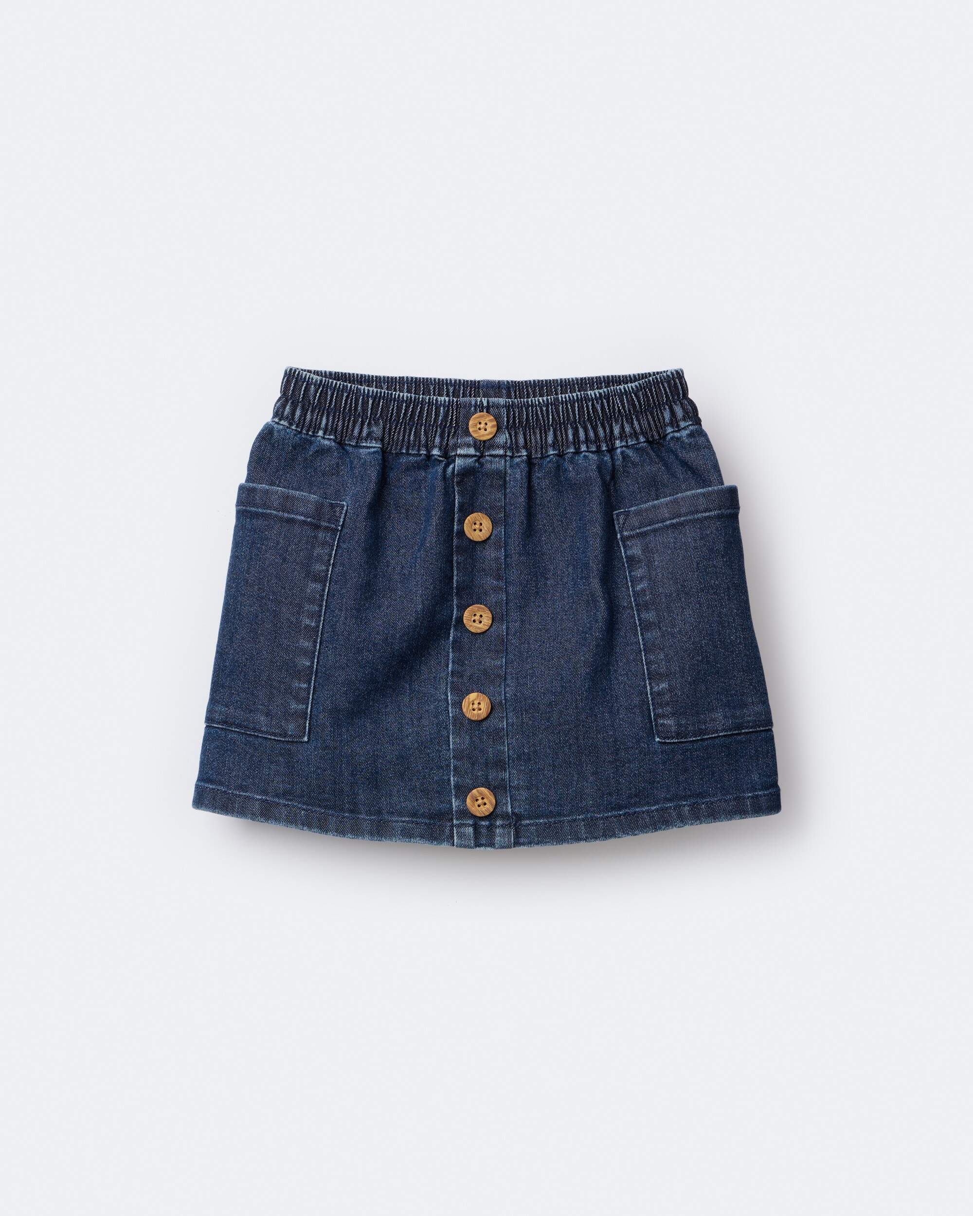 Toddler Girl Denim Skirt with Otter Pockets - Blue