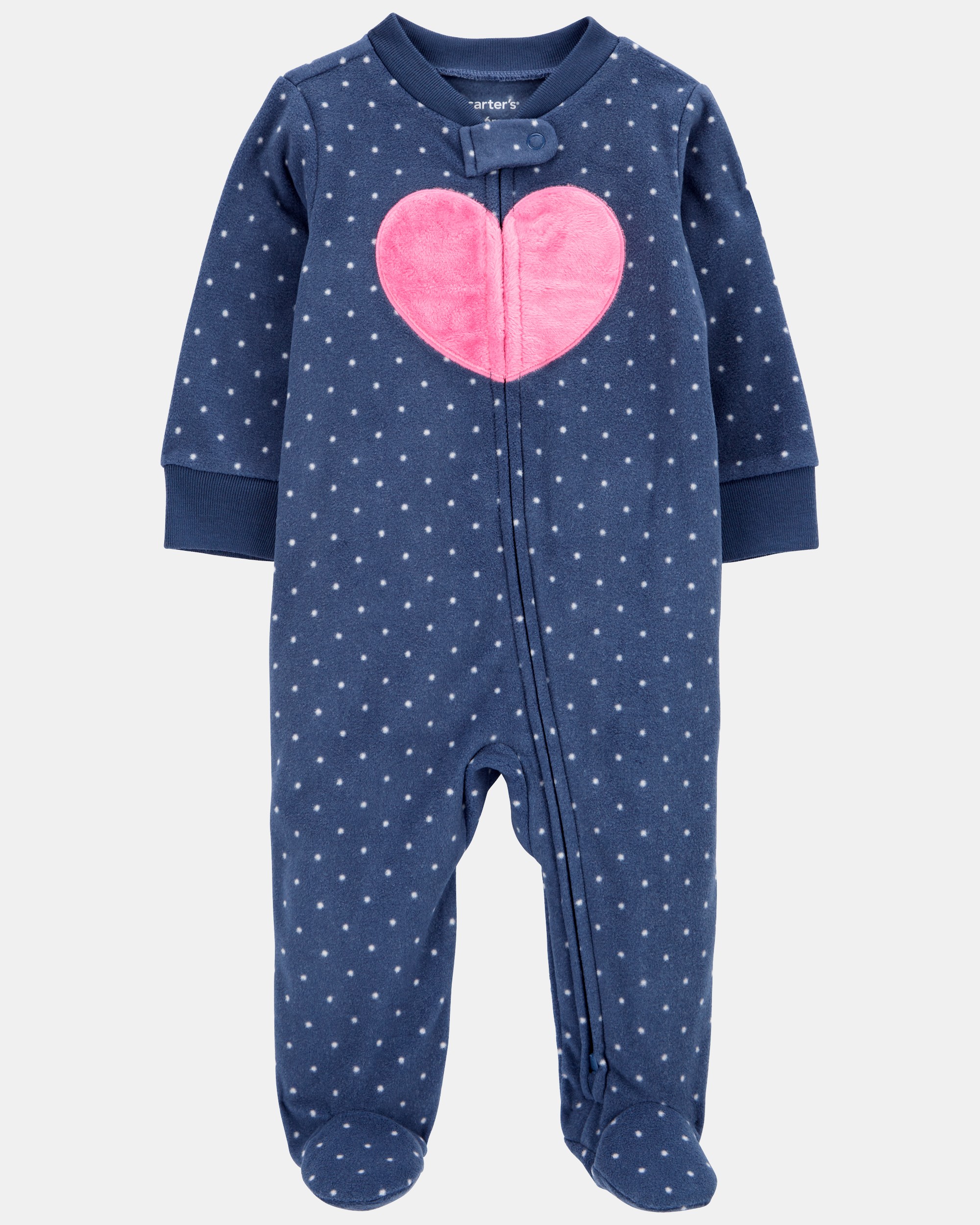 Baby Girl Heart Print Loose Fit Long-Sleeve Sleeper - Navy