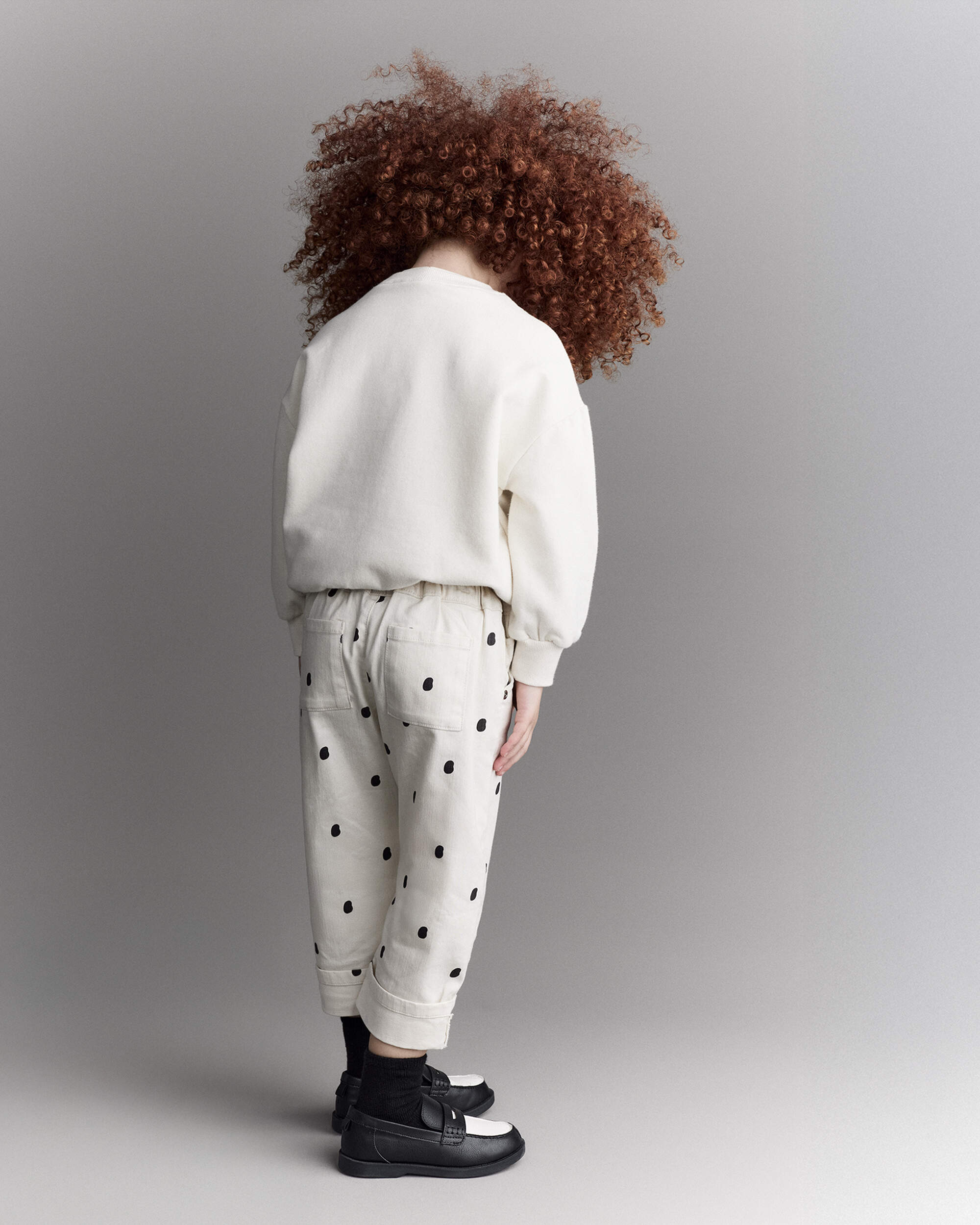 Toddler Girl Polka Dot Cuffed Barrel Pant - Ivory