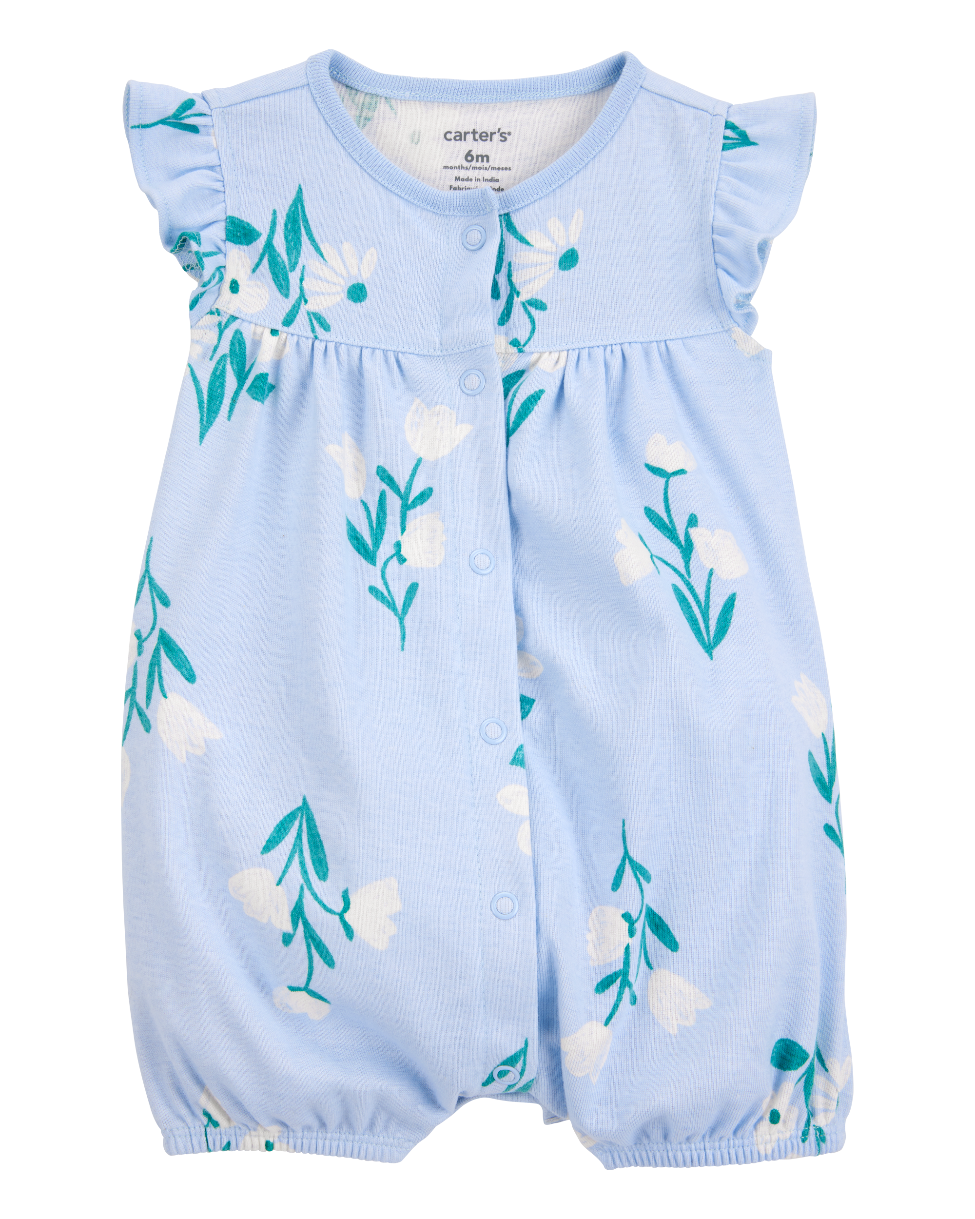 Baby Floral Flutter Romper - Blue