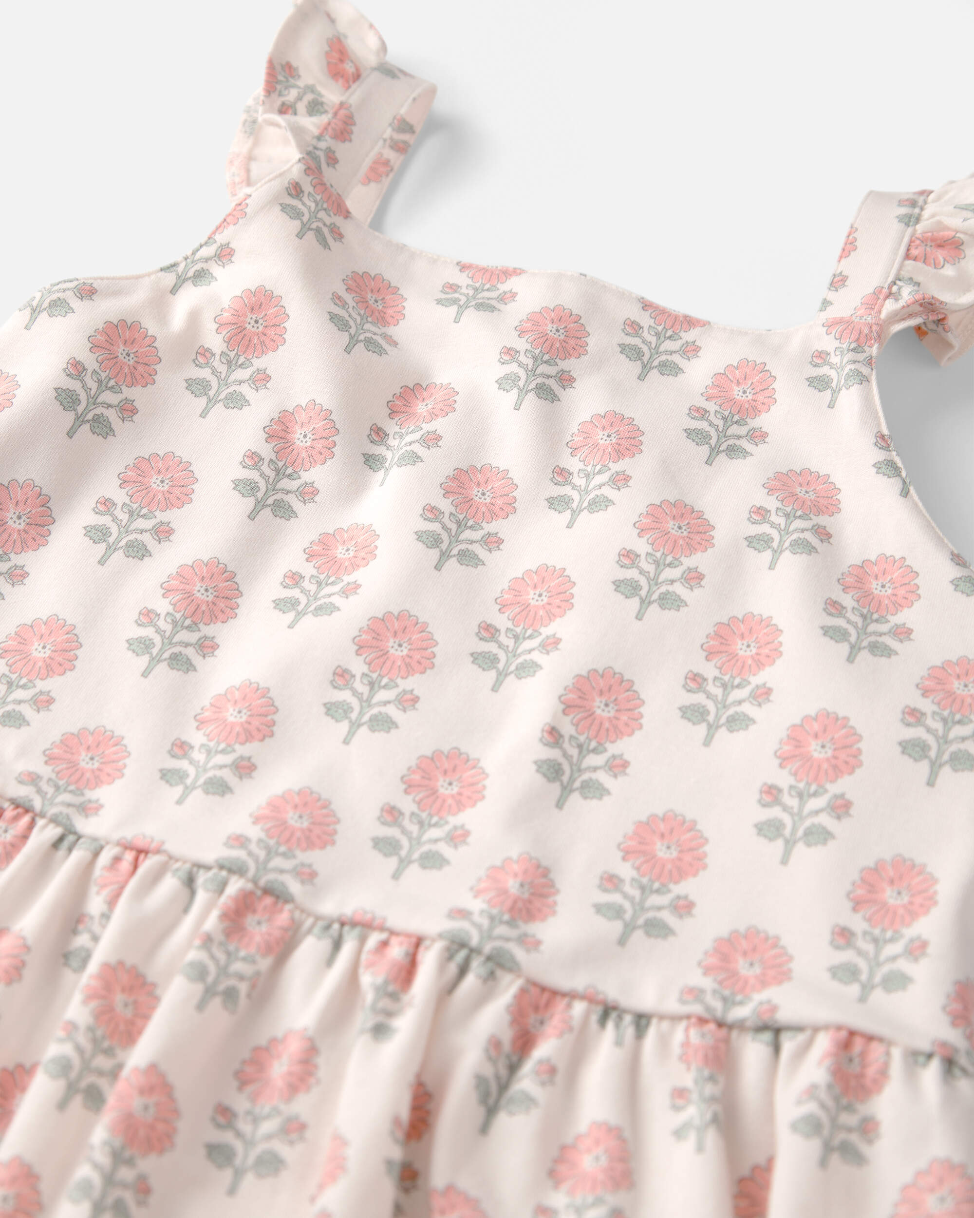Girls Organic Cotton Tiered Dress Rosebud Petal Print