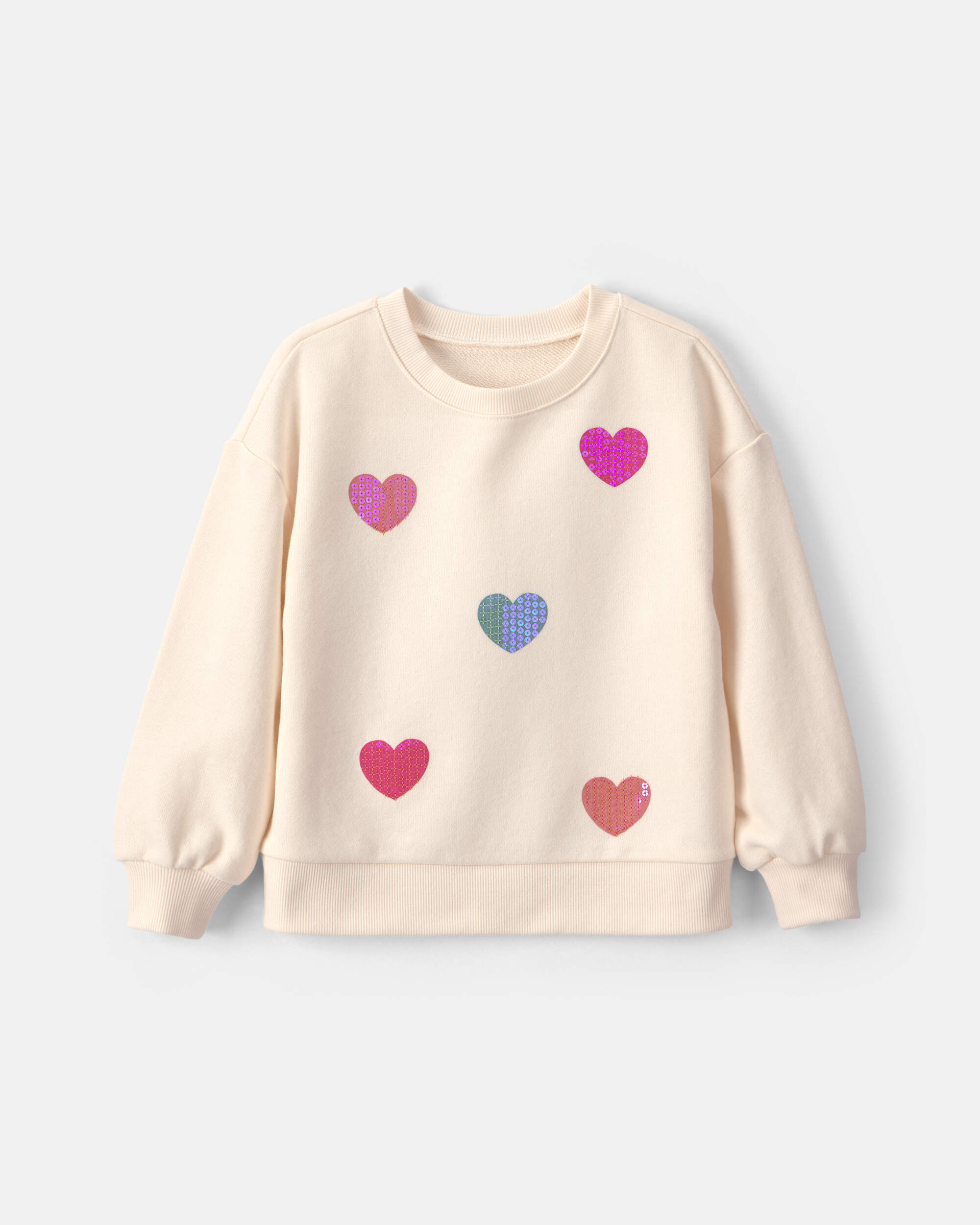 Toddler Girl Sequin Heart French Terry Pullover Sweatshirt - Cream