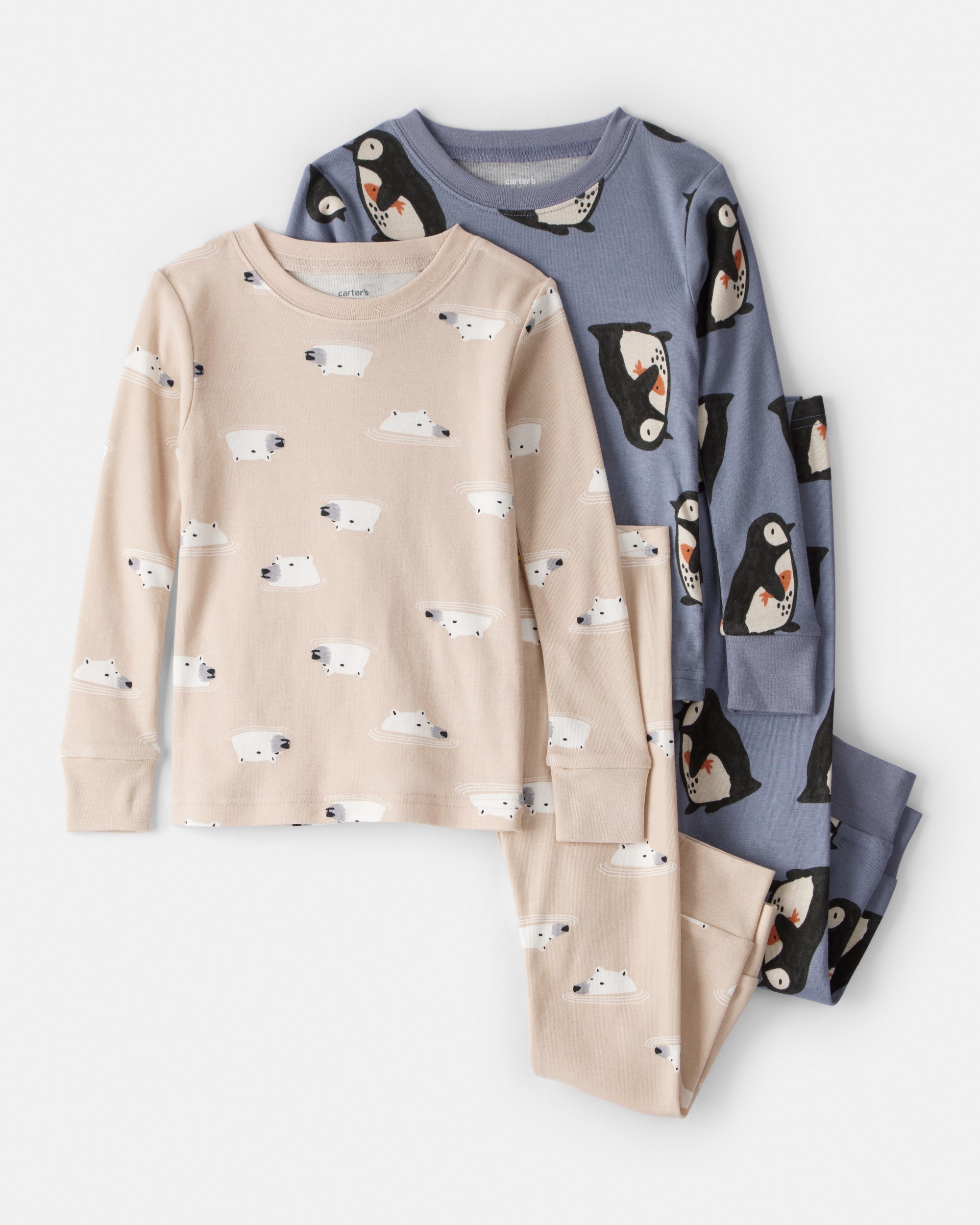 Toddler Boy Penguin & Polar Bear 100% Cotton Snug Fit 4-Piece Pyjamas - Grey