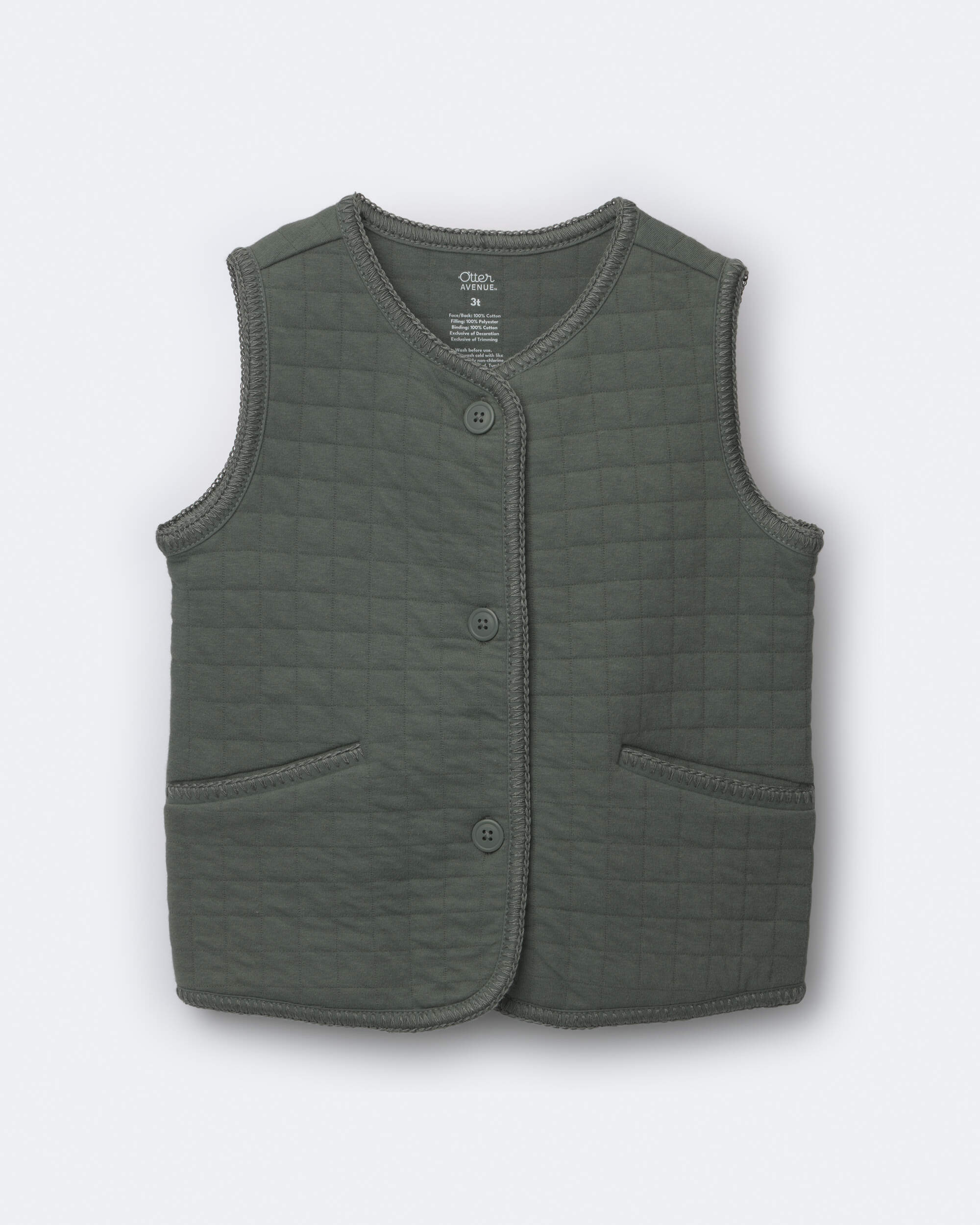 Toddler Girl Quilted Vest - Olive
