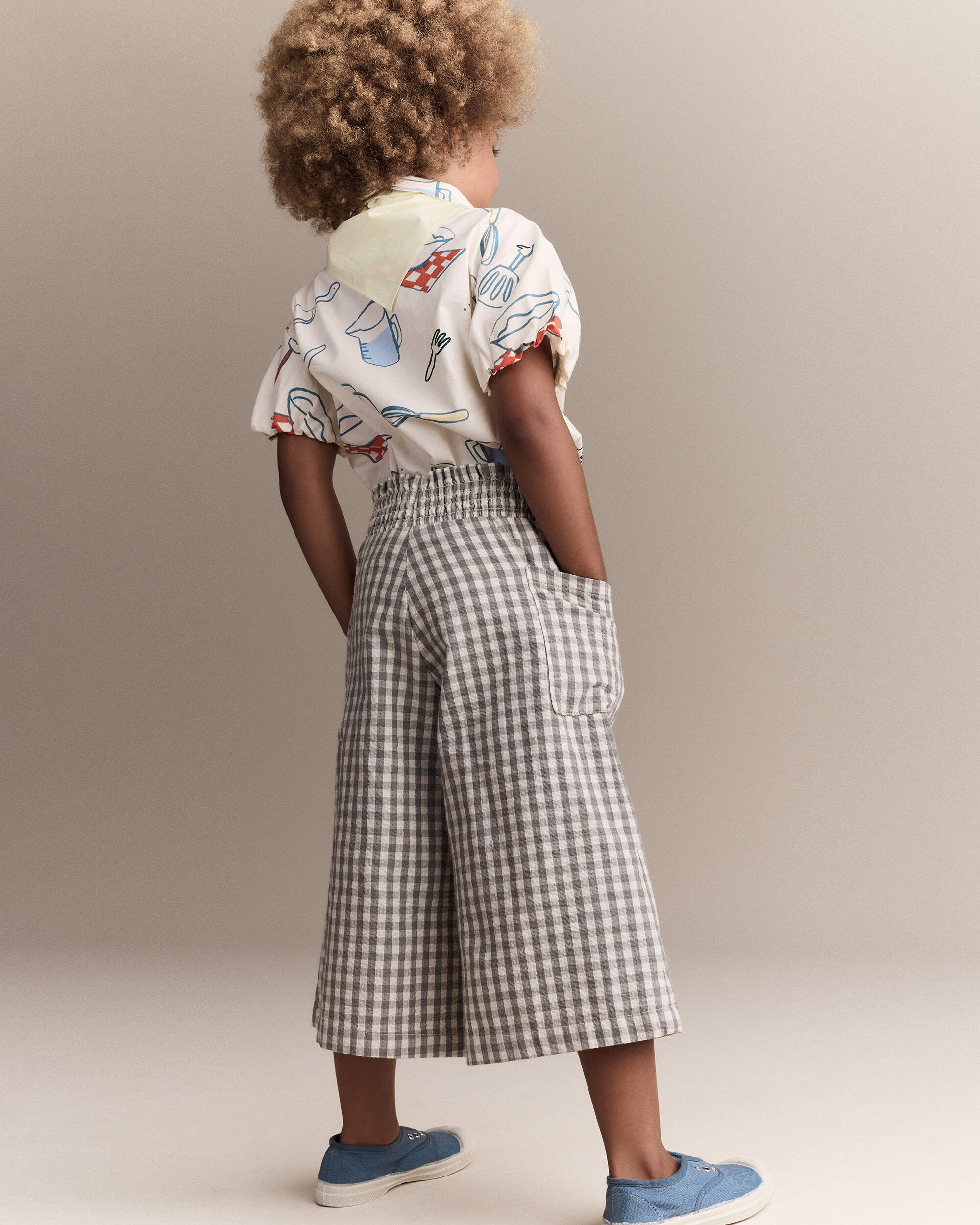 Toddler Girl Scalloped Collar Top Baking Print - Cream