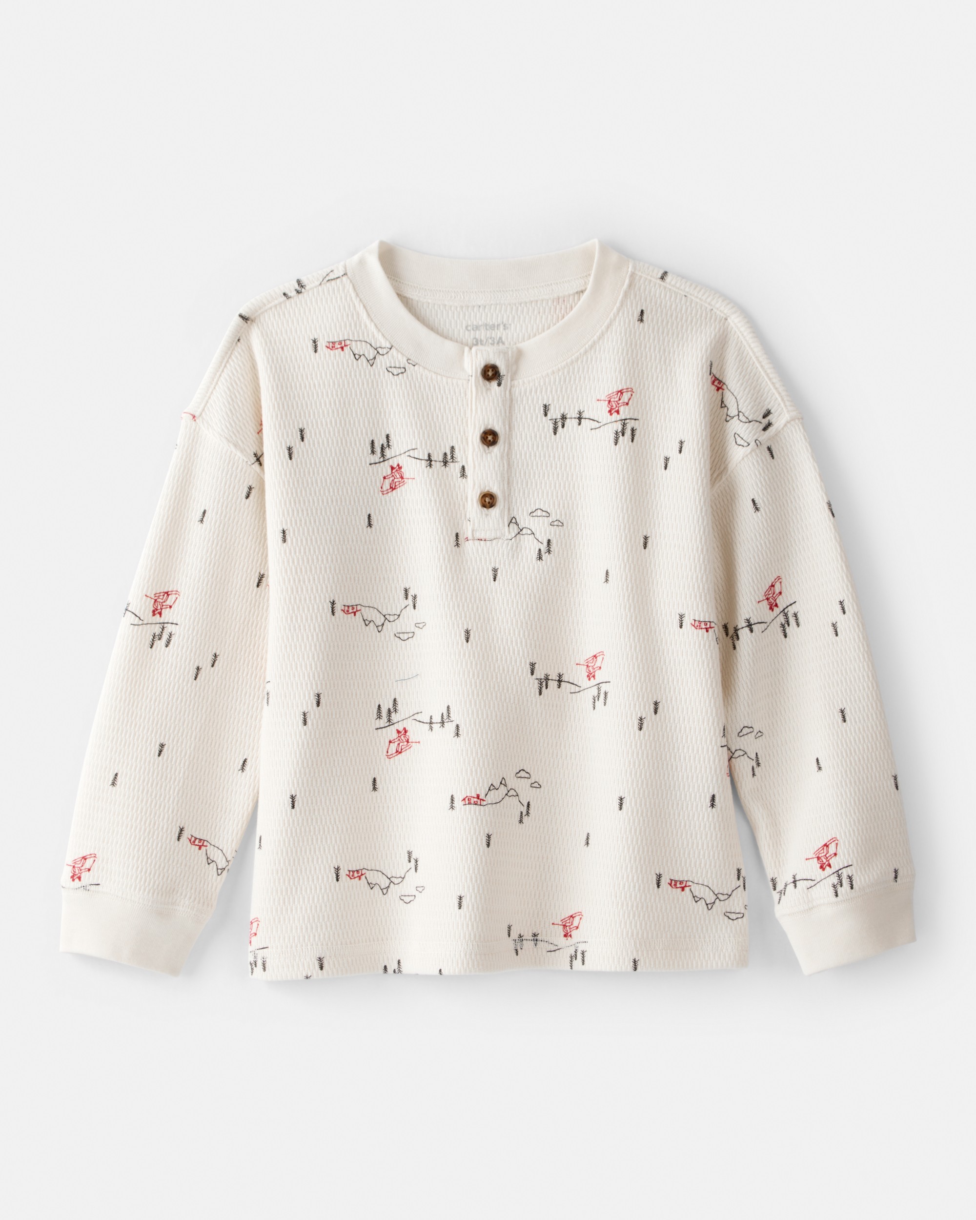 Toddler Boy Skiing Henley T-Shirt - Cream