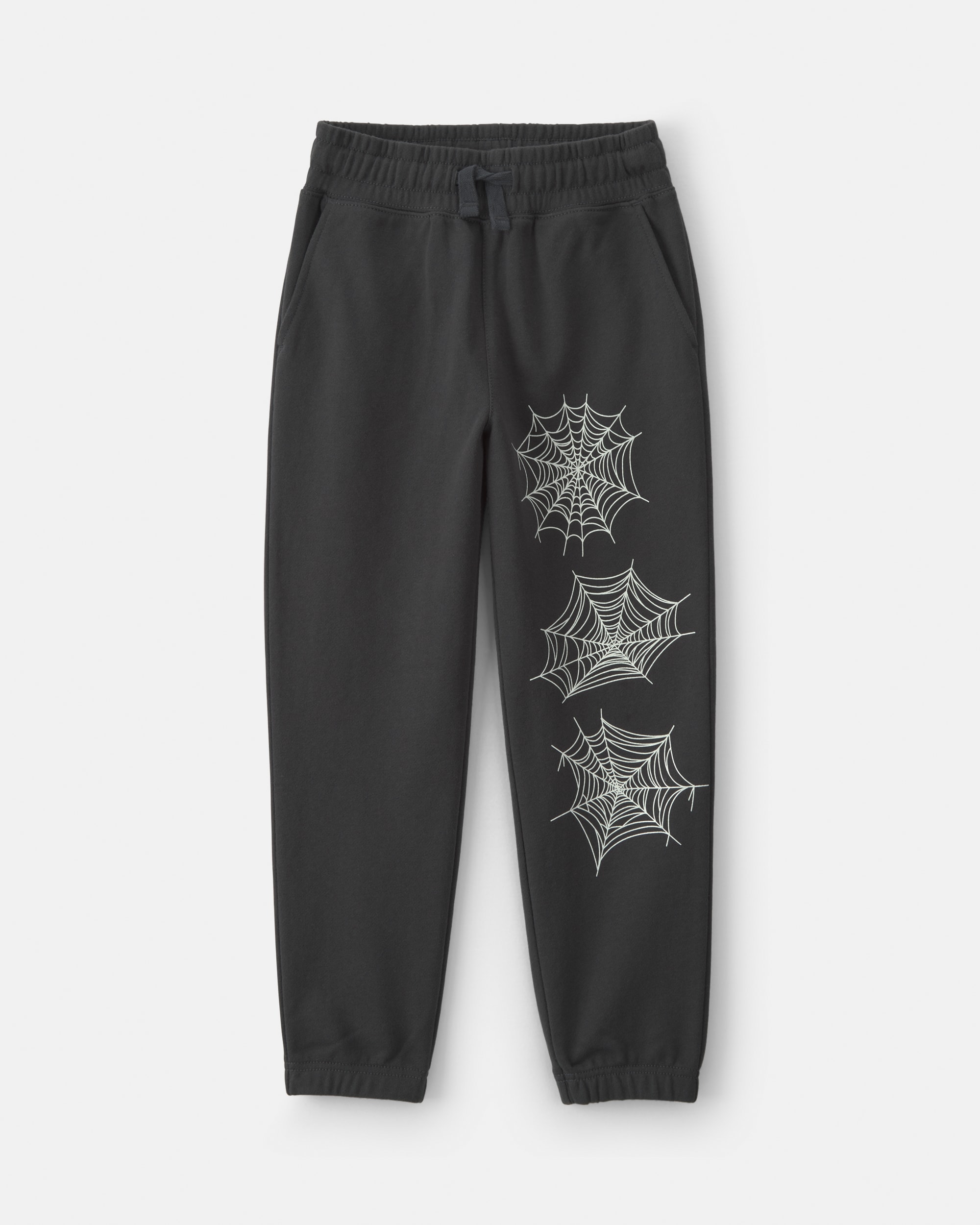 Boys 'Trick Or Treat' Spider Web Halloween French Terry Joggers - Black