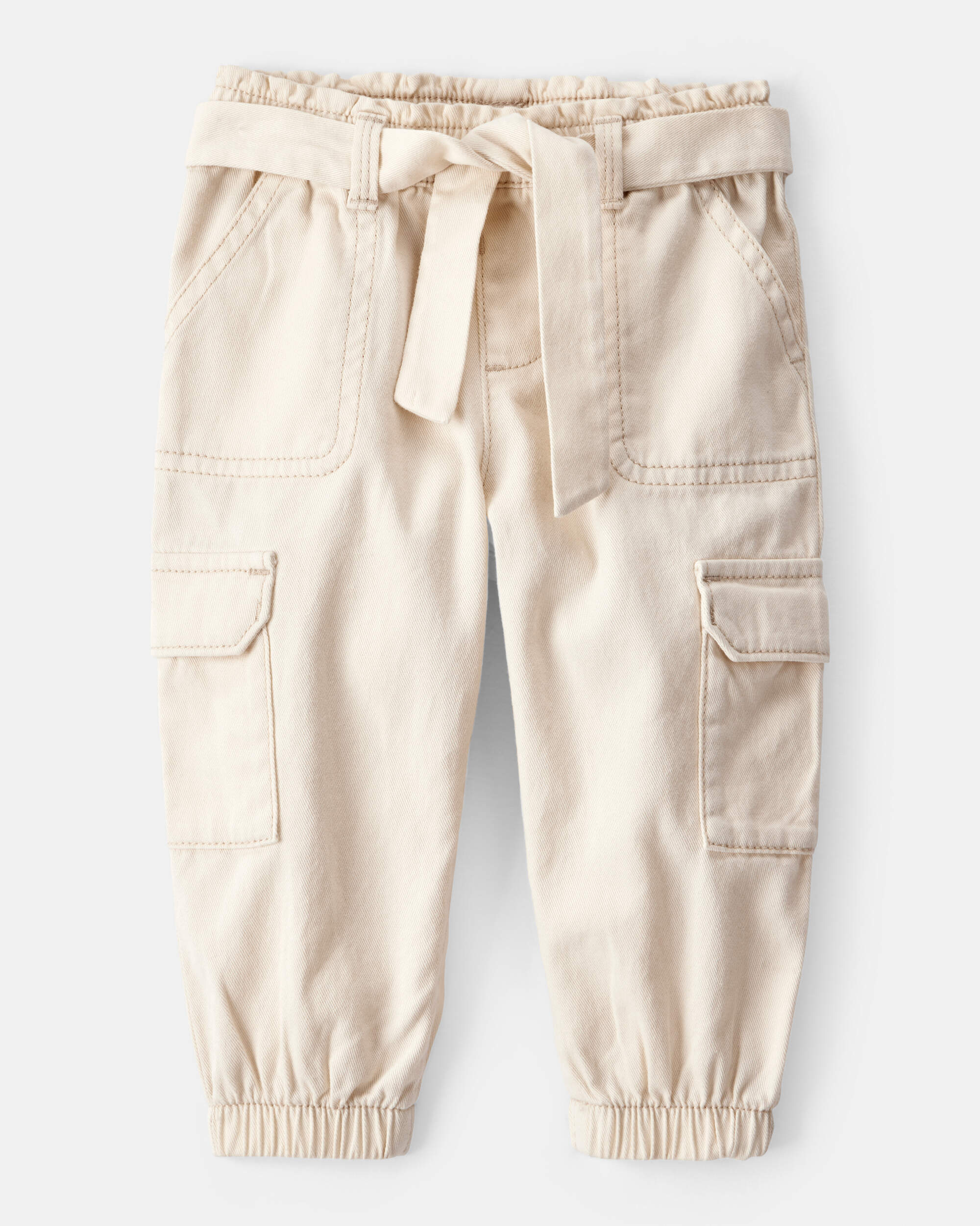 Baby Girl Cotton Cargo Joggers - White