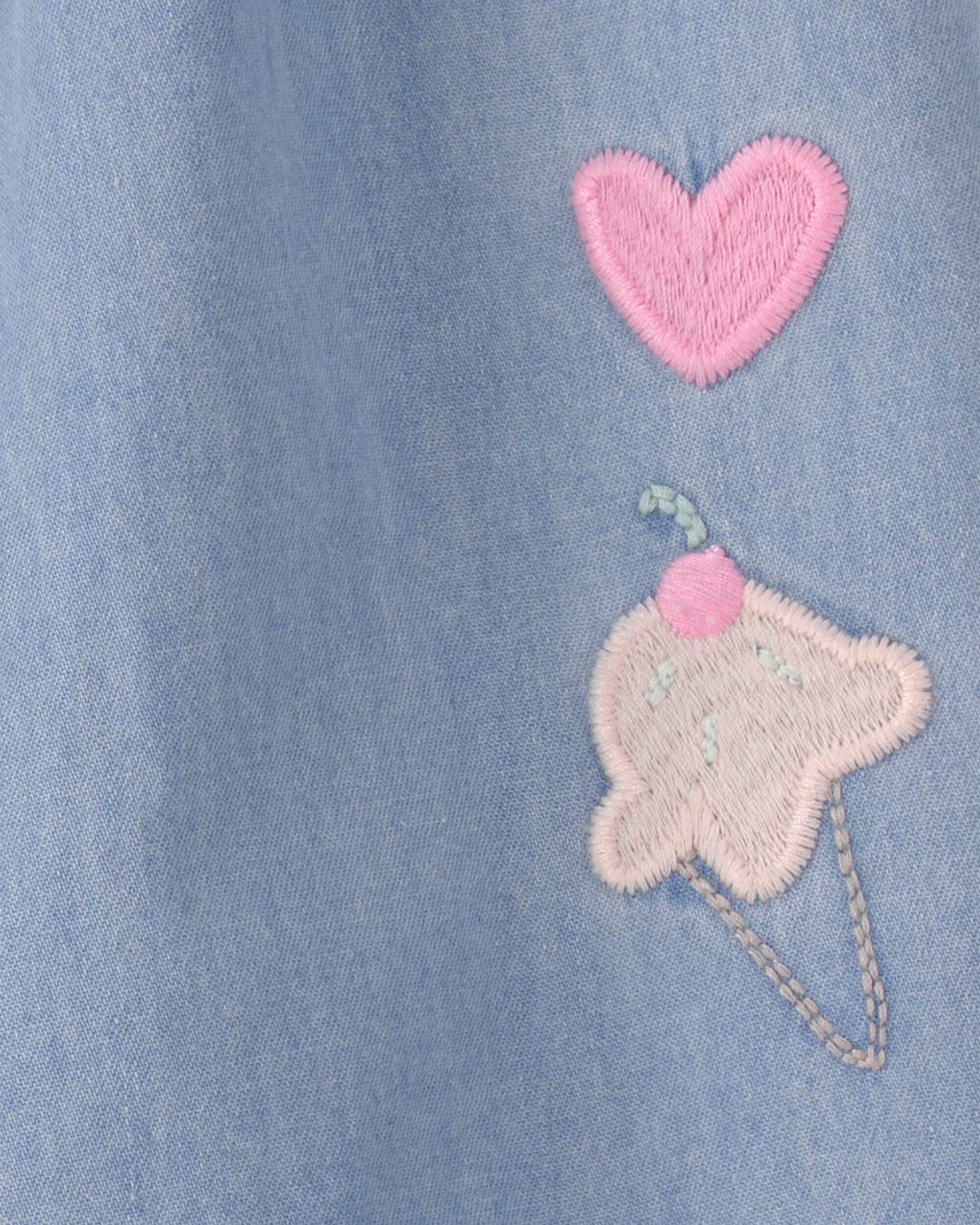 Baby Girl Embroidered Chambray Sleeveless Jumpsuit - Blue