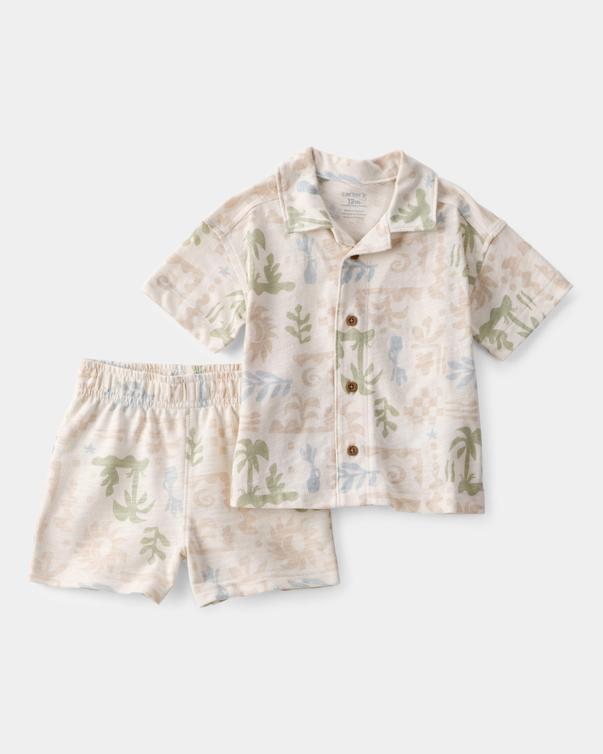 Baby Boy 2-Piece Palm Tree Tropical Top & Short Set - Cream