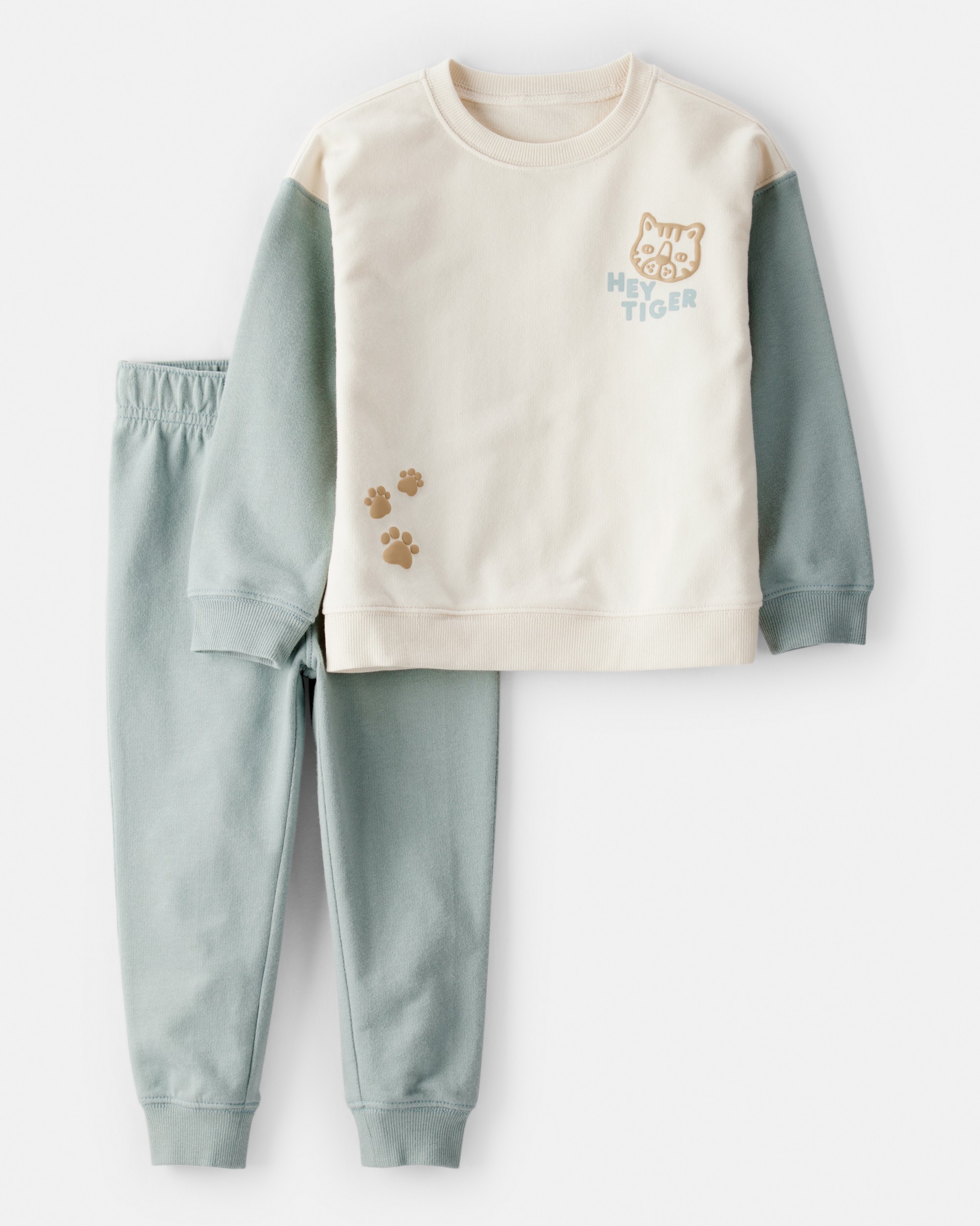Toddler Boy Hey Tiger' French Terry Sweatshirt & Pant Set - Blue/Cream