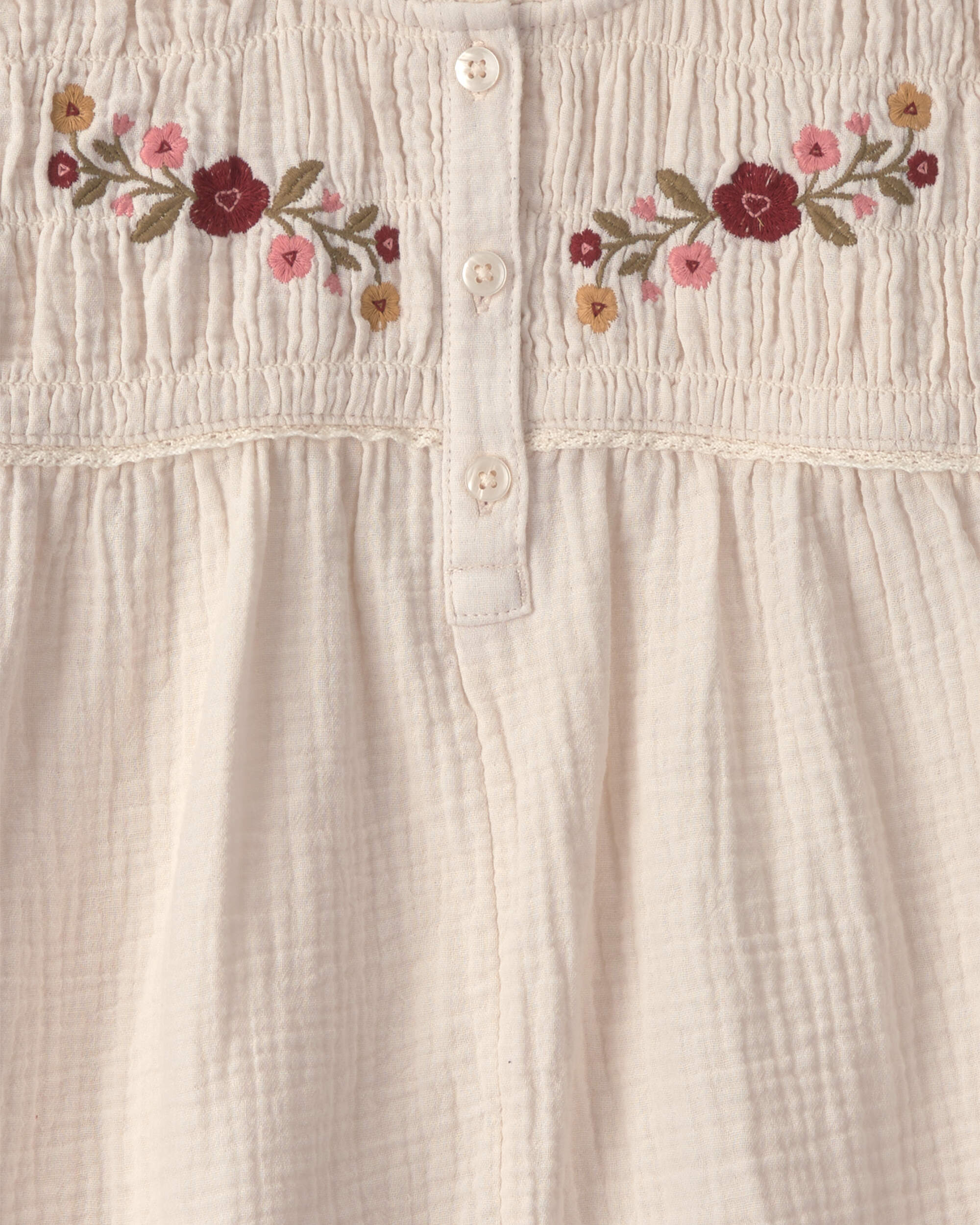Girls Organic Cotton Embroidered Gauze Top