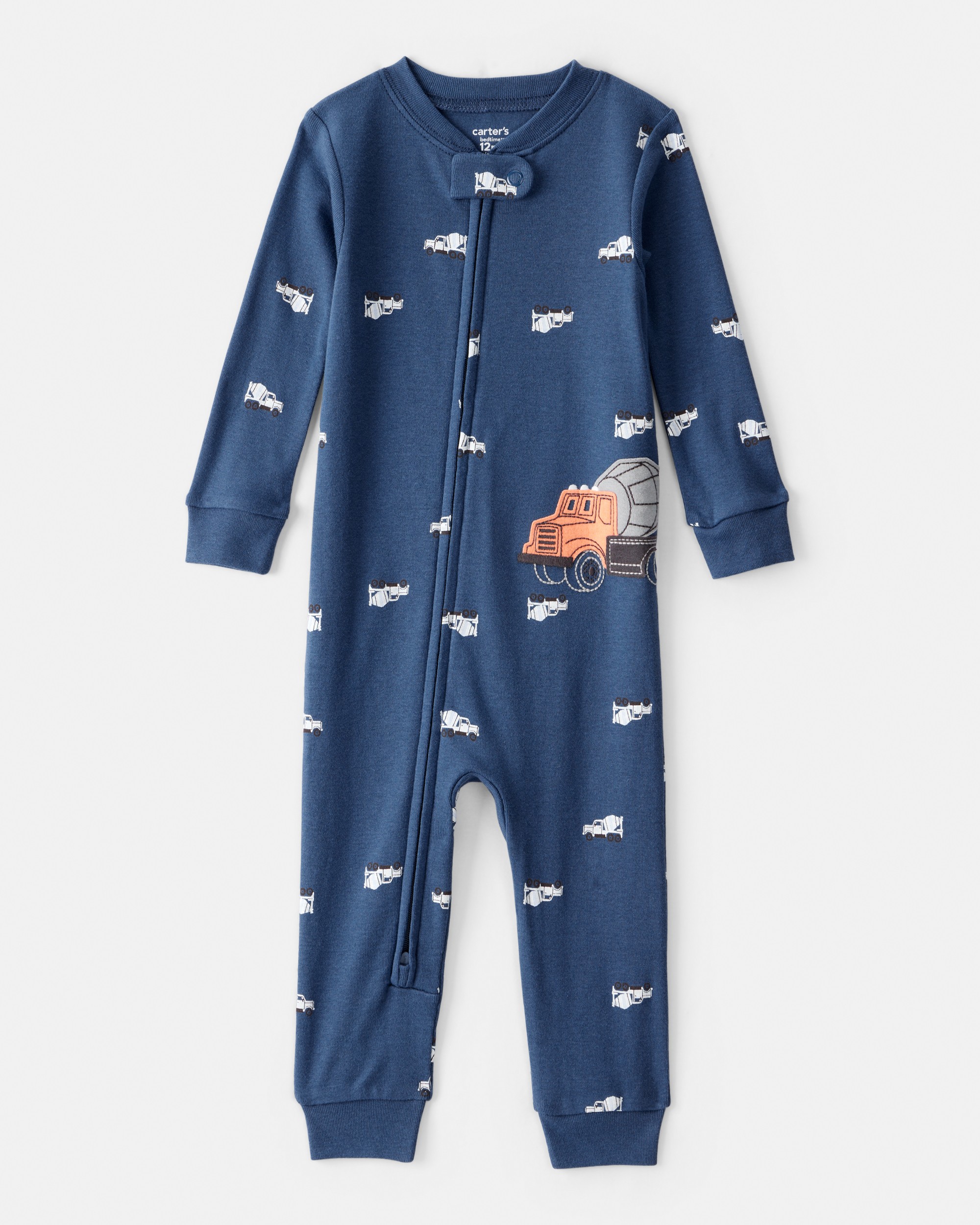Toddler Boy Construction 100% Cotton 2-Way Zip 1-Piece Pyjamas - Navy