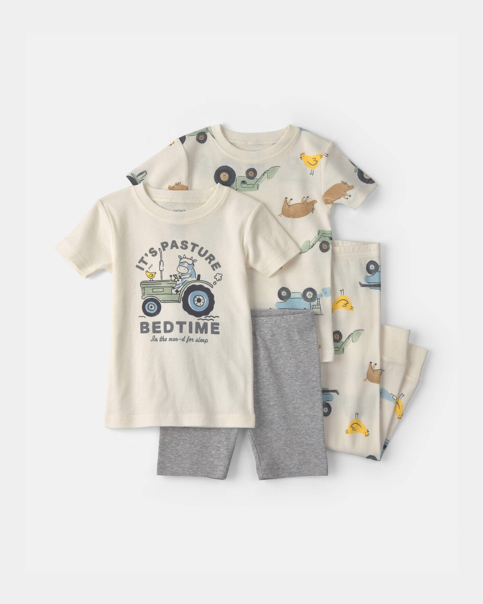 Toddler Boy Farm 100% Cotton 4-Piece Pyjama Set - Ivory/Grey