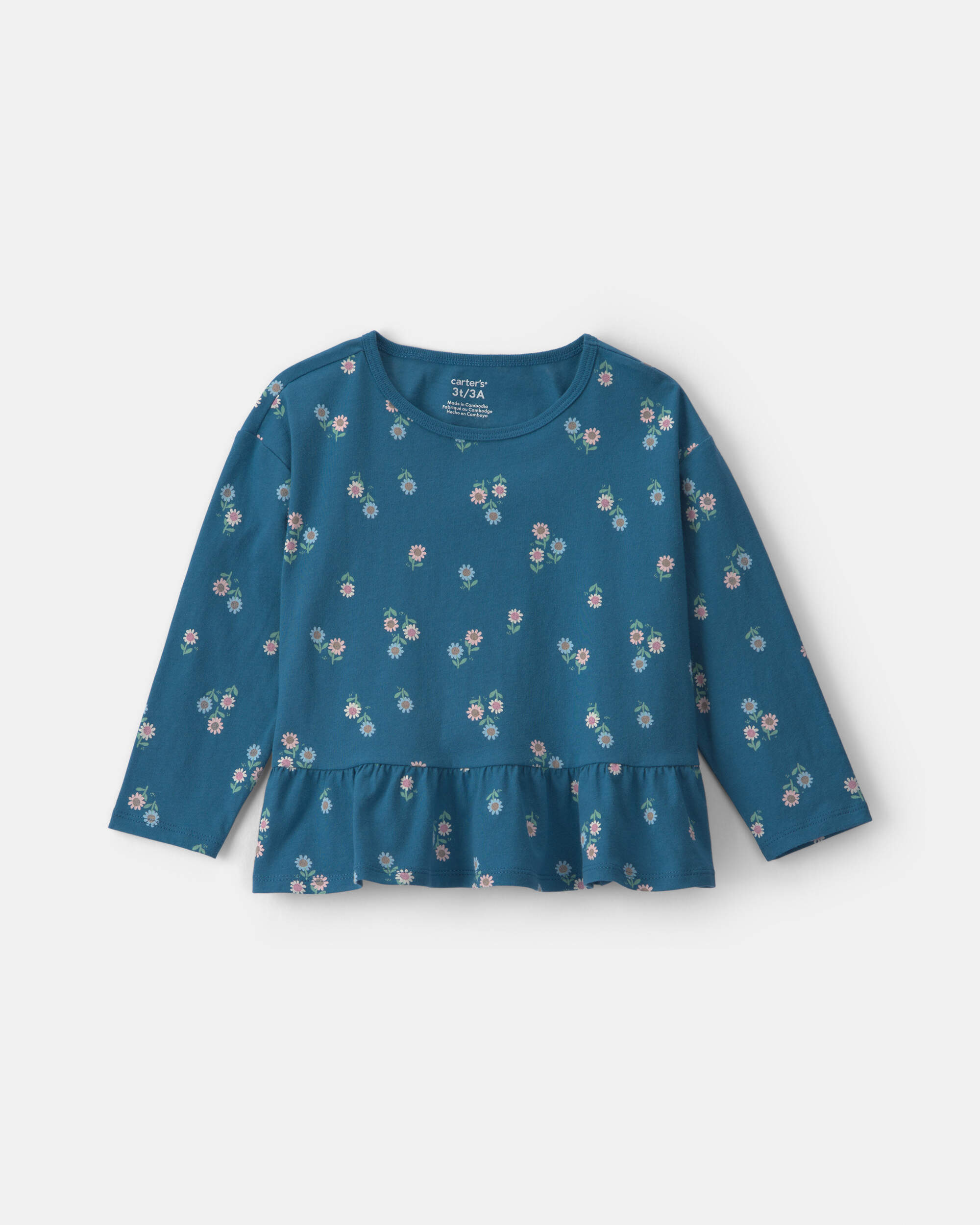 Toddler Girl Floral Long Sleeve Top - Teal