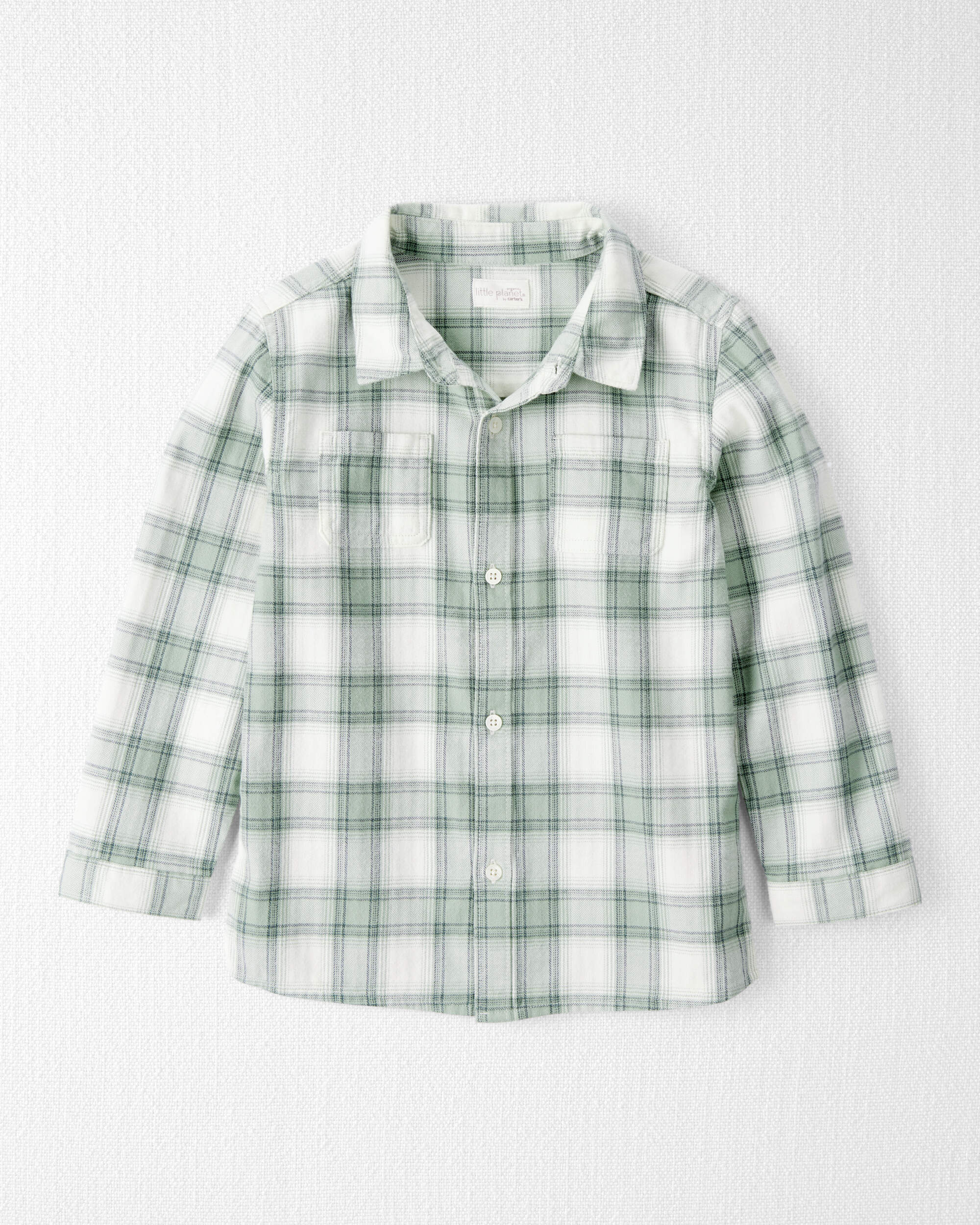 Boys Organic Cotton Herringbone Button-Front Shirt Plaid