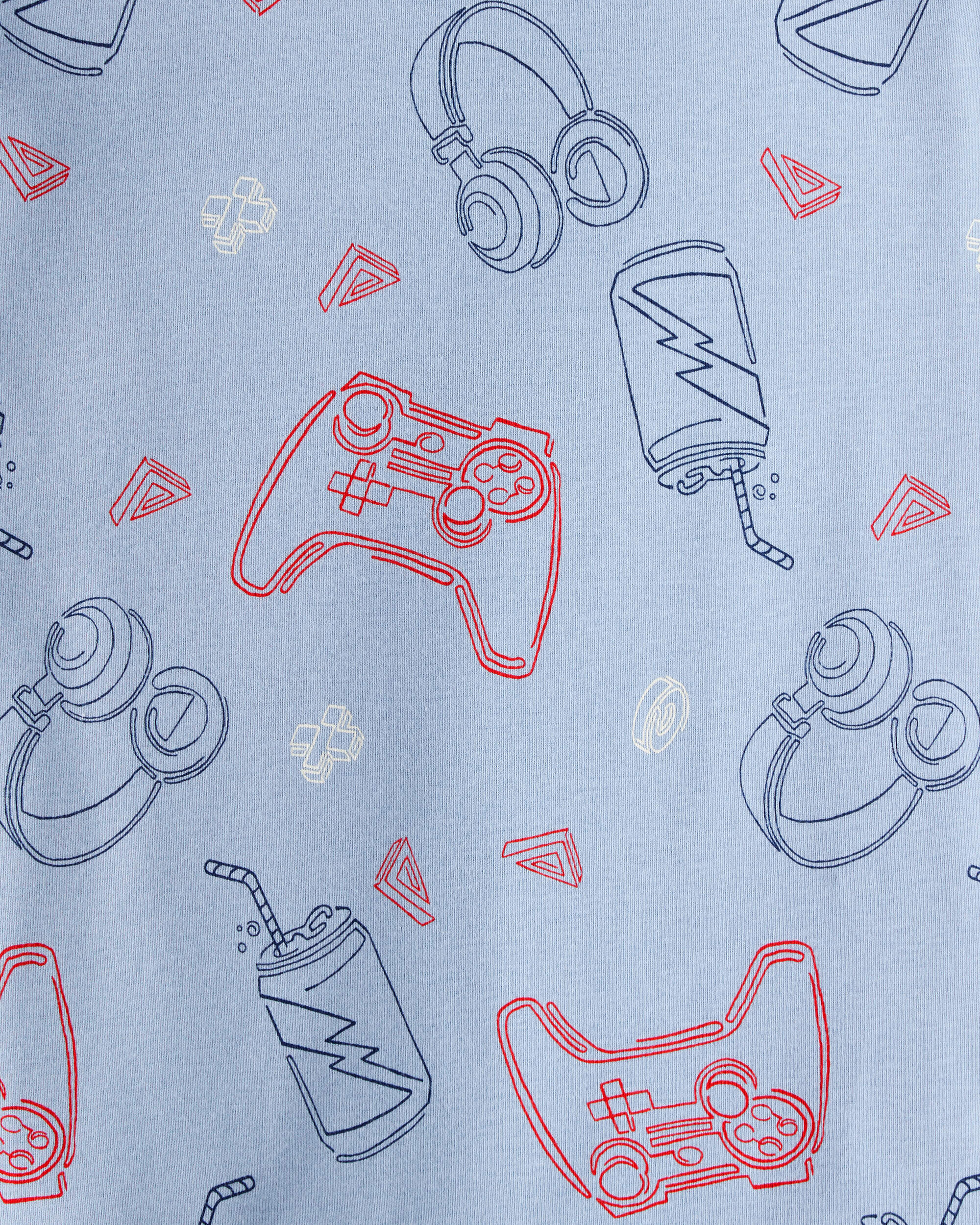 Boys Gaming Print 100% Cotton Long-Sleeve 4-Piece Pyjamas - Blue